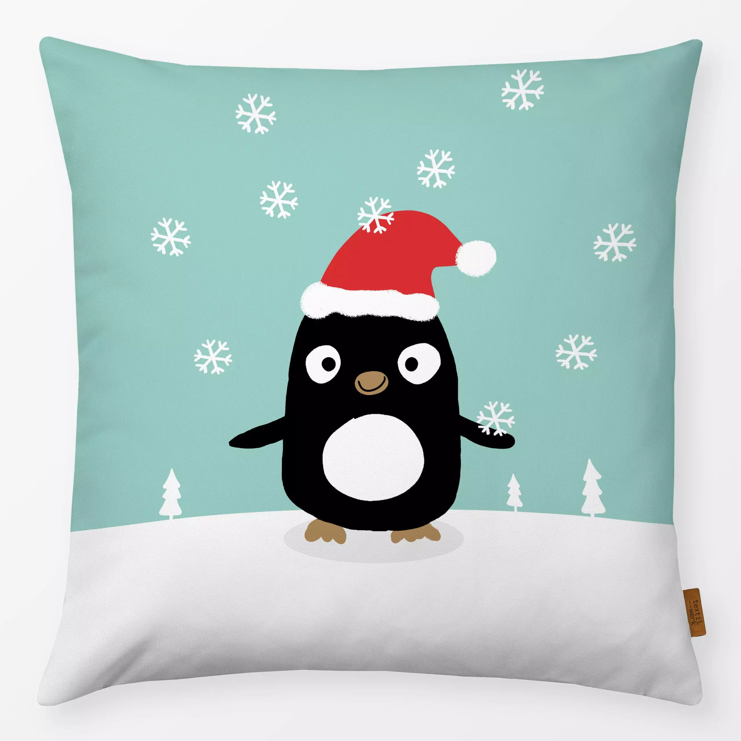 Kissen Pinguin mit Eisblume - Kinderzimmer & Motive für Kinder, Tiere, Weihnachten - von „Julia Reyelt"; Muster, Eis, Pingui...