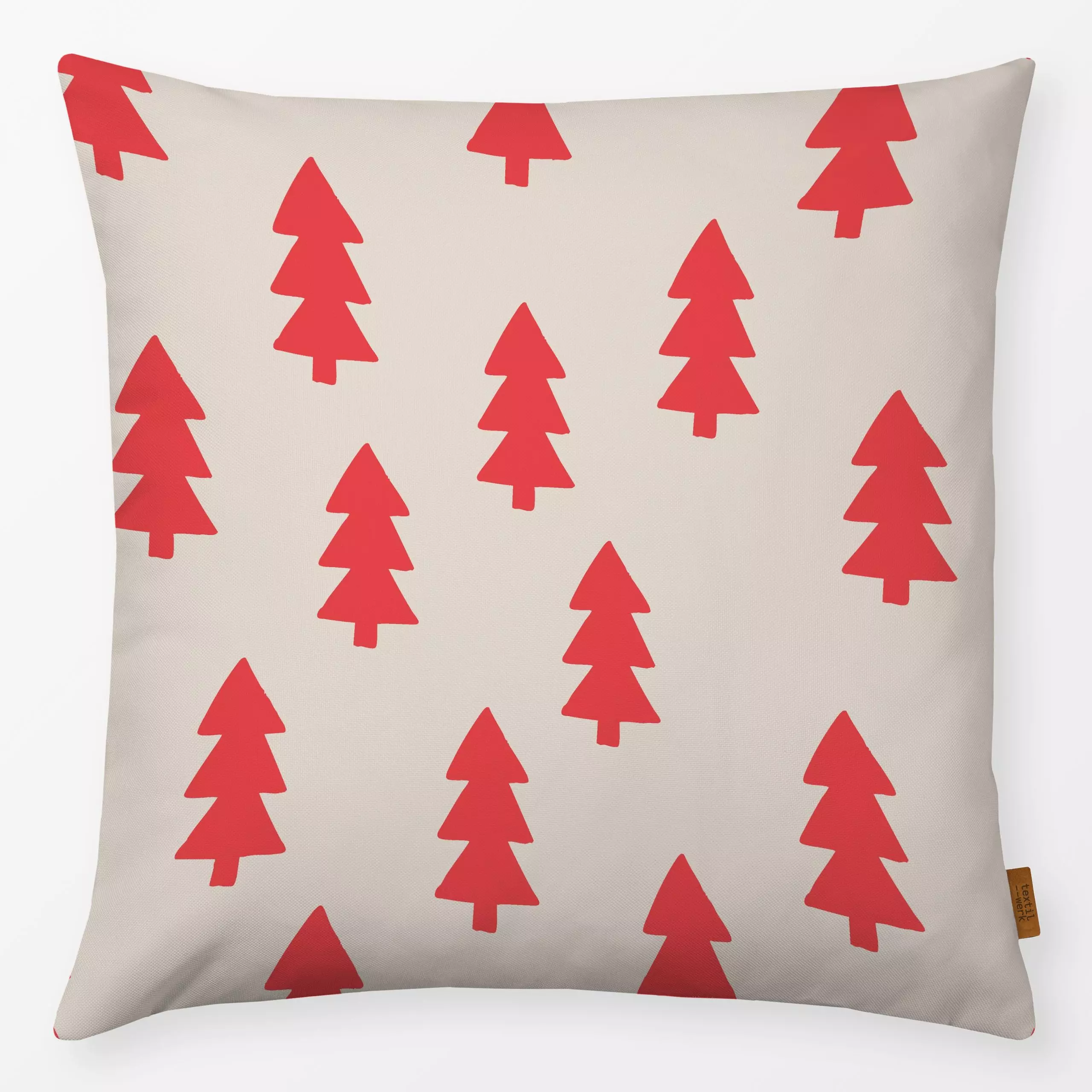 Kissen Mistletoe Tanne Beige Rot - Weihnachten, Winter, Anlässe - von „Studio ROSAGRAU"; Illustration, Tannenbaum, rot, Stud...
