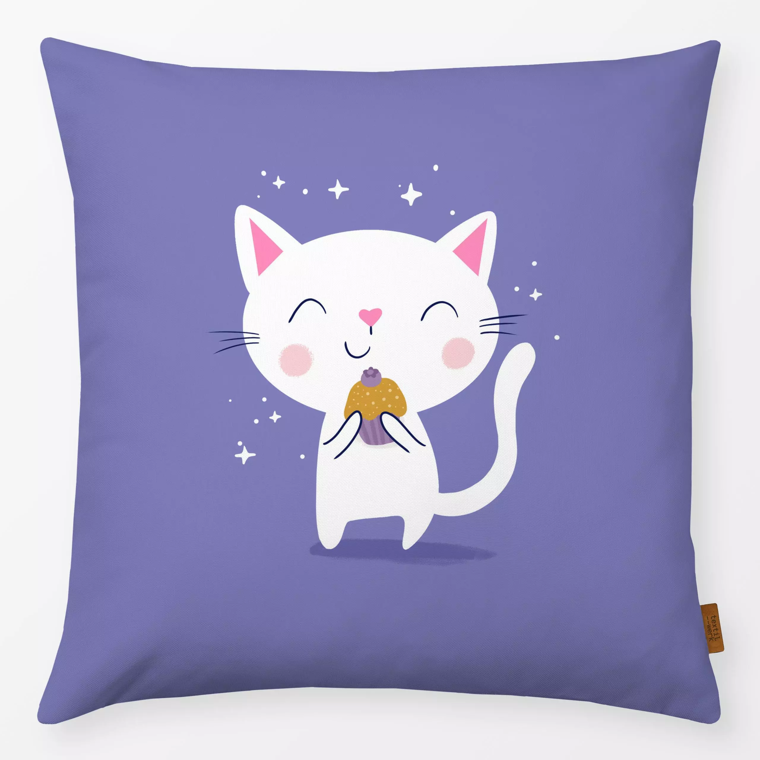 Kissen Blaubeer Katze lila - Kinderzimmer & Motive für Kinder, Tiere - von „Julia Reyelt"; Kinder, Beeren, Blaubeeren, niedl...