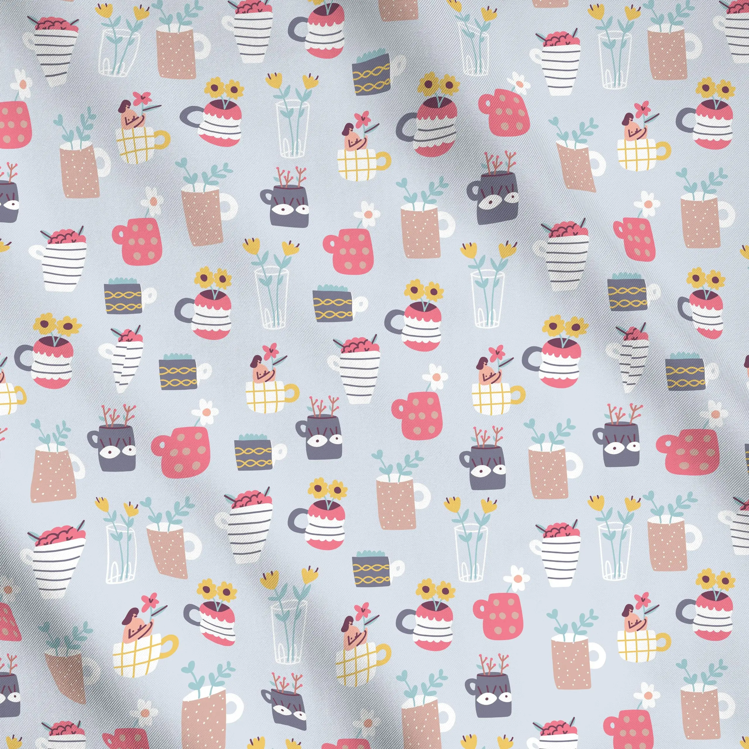 Meterware Mugs and Pots - Blumen & Florales - von „Sara Maese"; Blumen, floral, pattern, flowers, cute, Topfpflanze, Tassen,...