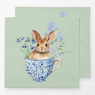 Servietten Hase in Tasse Grün