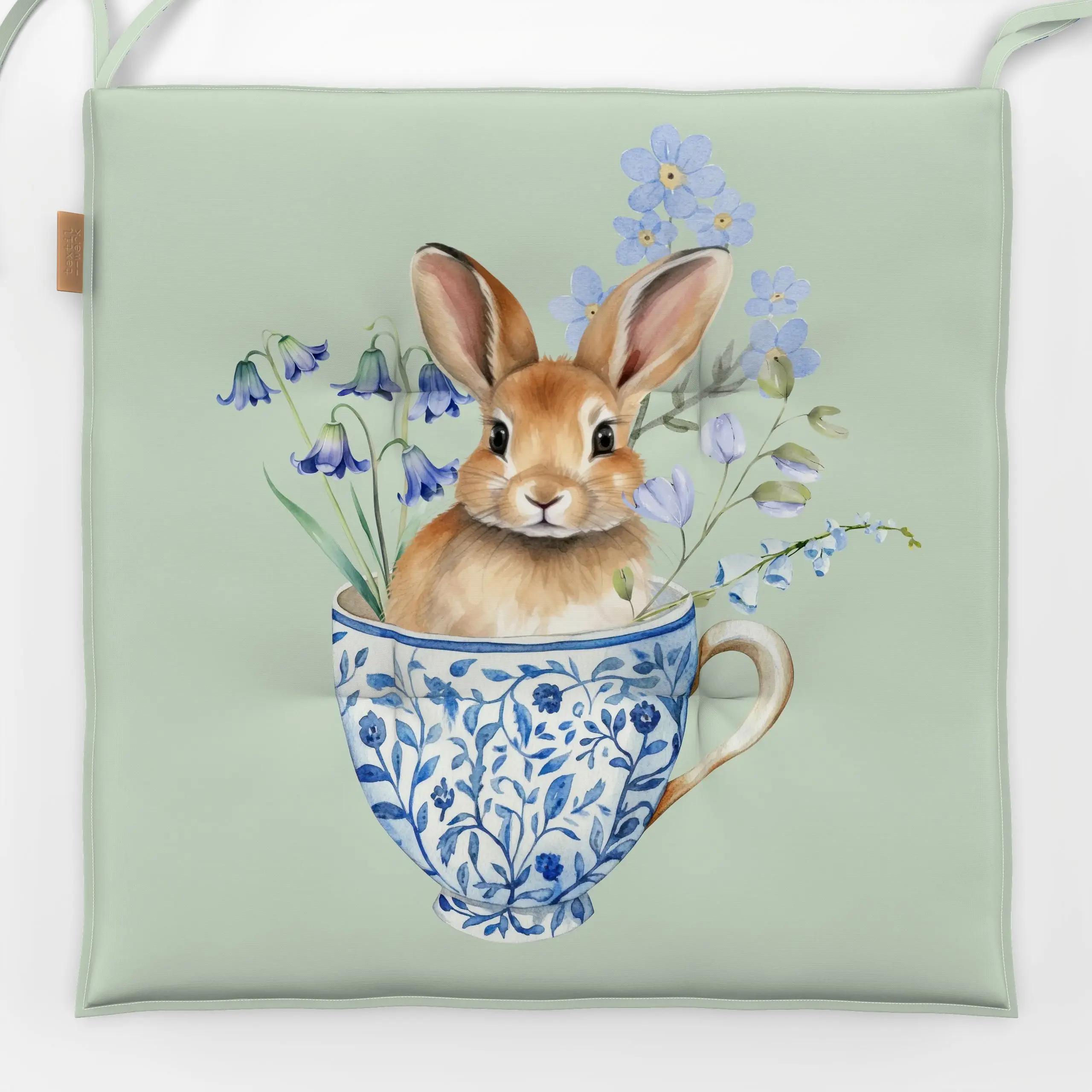 Sitzkissen Hase in Tasse Grün - Blumen & Florales, Frühling, Tiere - von „Monika Strigel"; Hase, Teetasse, MonikaStrigel, bu...