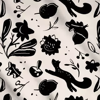 Meterware Fuchs Herbst allover schwarz