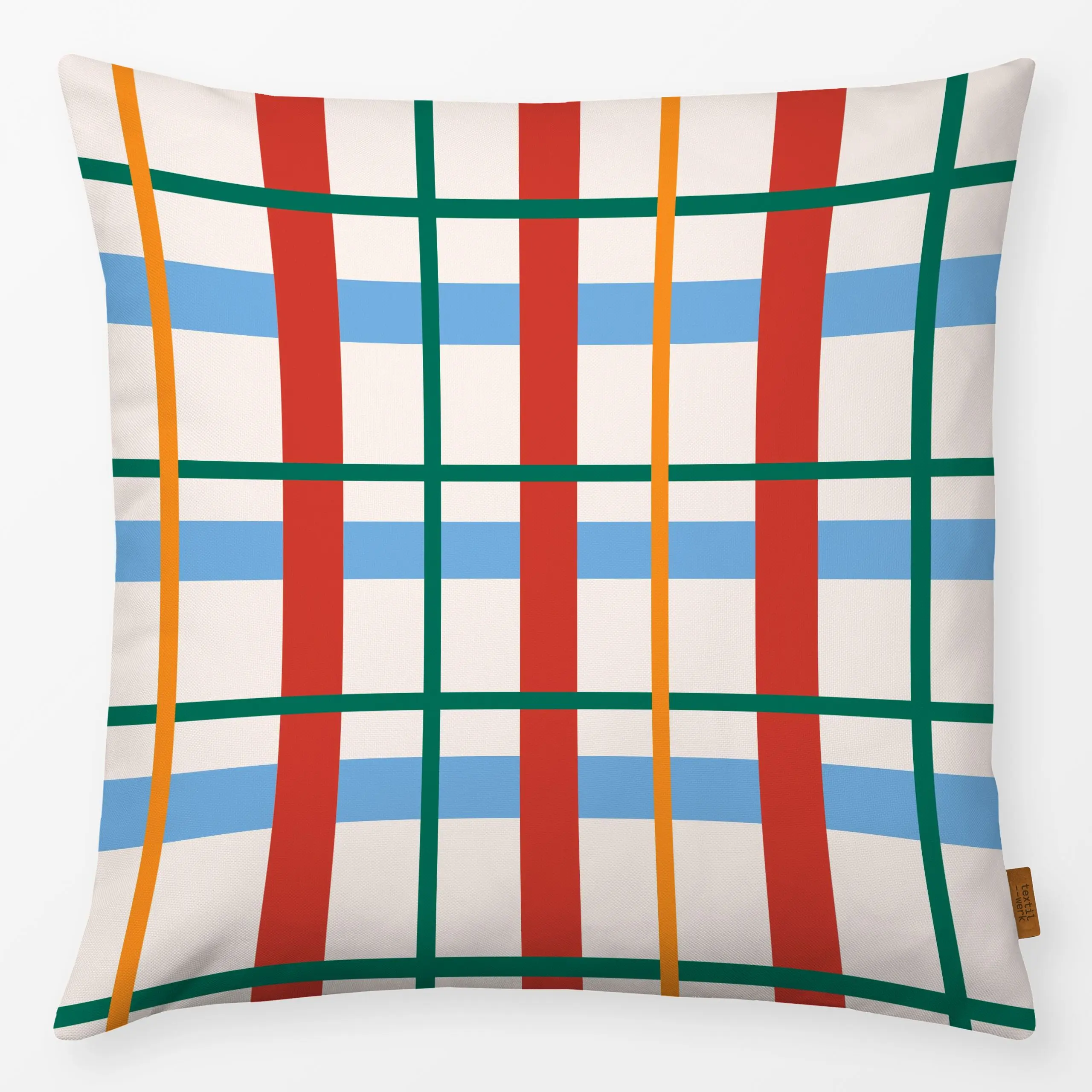 Kissen Christmas Plaid - Weihnachten, Symbole & Muster - von „Jana Driver"; Orange, beige, blau, Karo, rot, bunt, kariert, g...