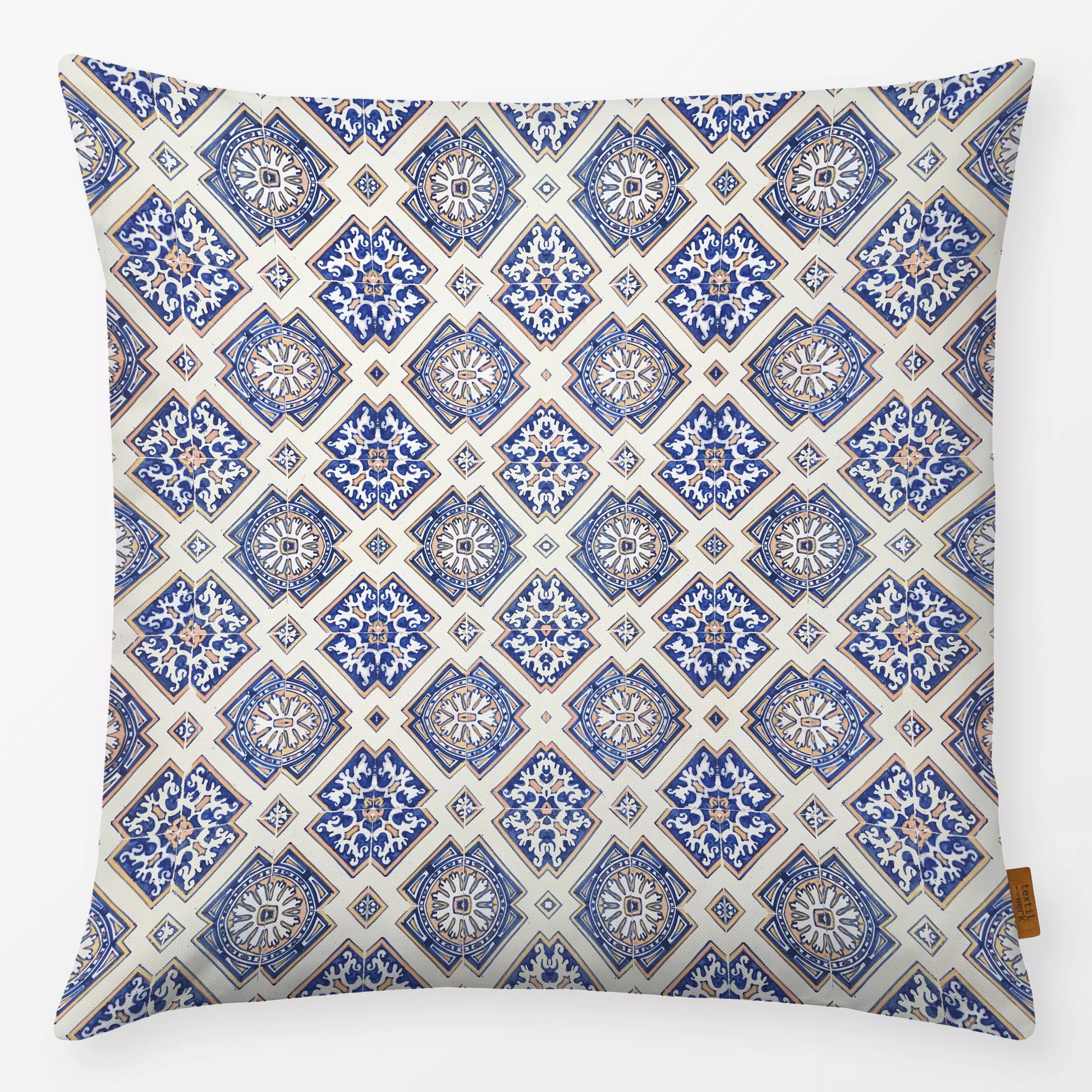 Kissen Azulejo Blaue Fliesen - Symbole & Muster, Retro & Vintage - von „Bloomery Decor"; Muster, Geometrisch, Sommer, vintag...