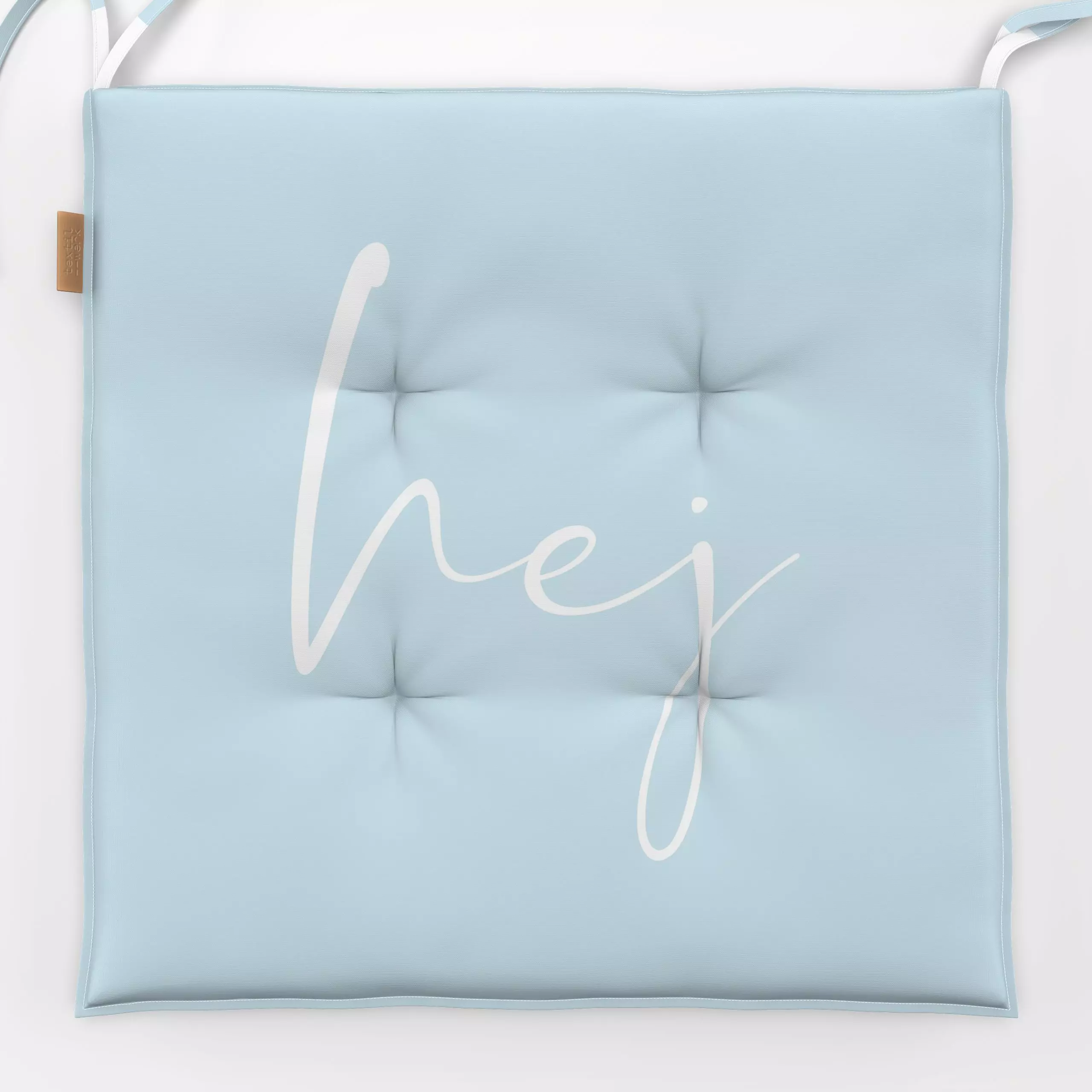 Sitzkissen HEJ - Himmelblau Candy Blue - Sprüche & Schriftzüge - von „Monika Strigel"; Blaugrau, Sommerblumen, Scandianvian,...