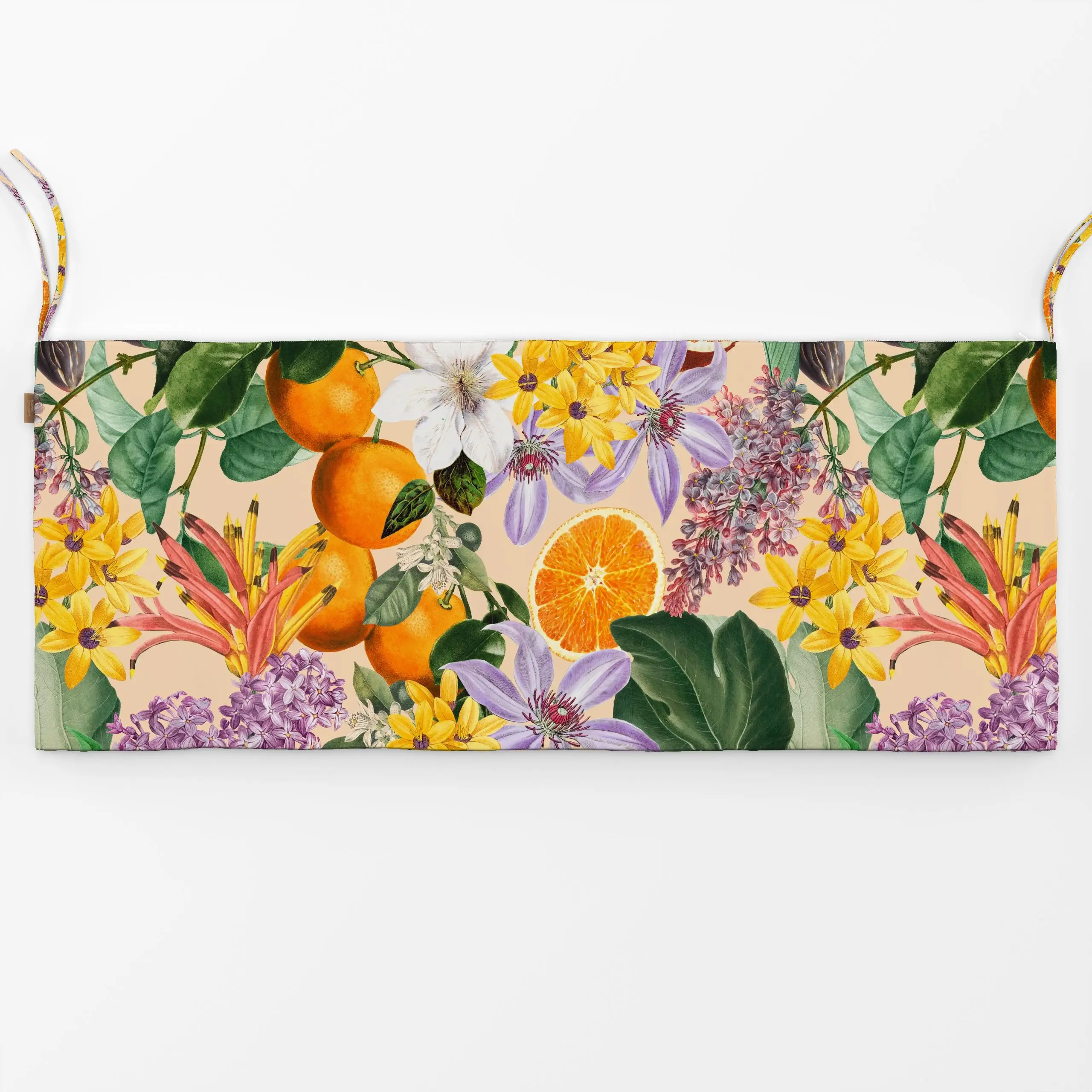 Bankauflage Orangen im Blütenmeer beige - Blumen & Florales, Sommer, Früchte - von „Uta Naumann"; Natur, Retro, Garten, trop...