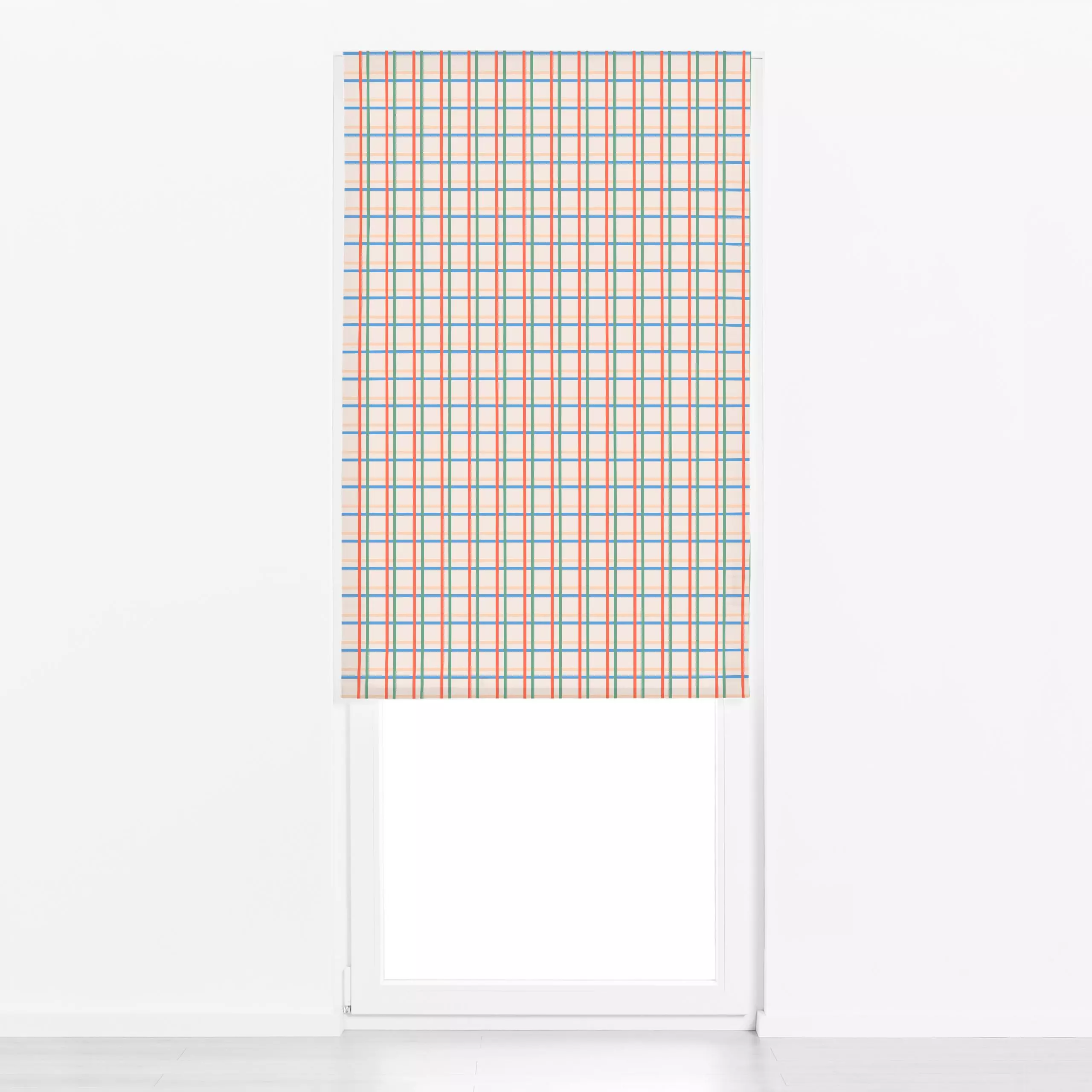 Raffrollo Liva Checks Colorful - Symbole & Muster - von „Jana Driver"; beige, blau, rot, schlicht, kariert, grafikdesign, gr...