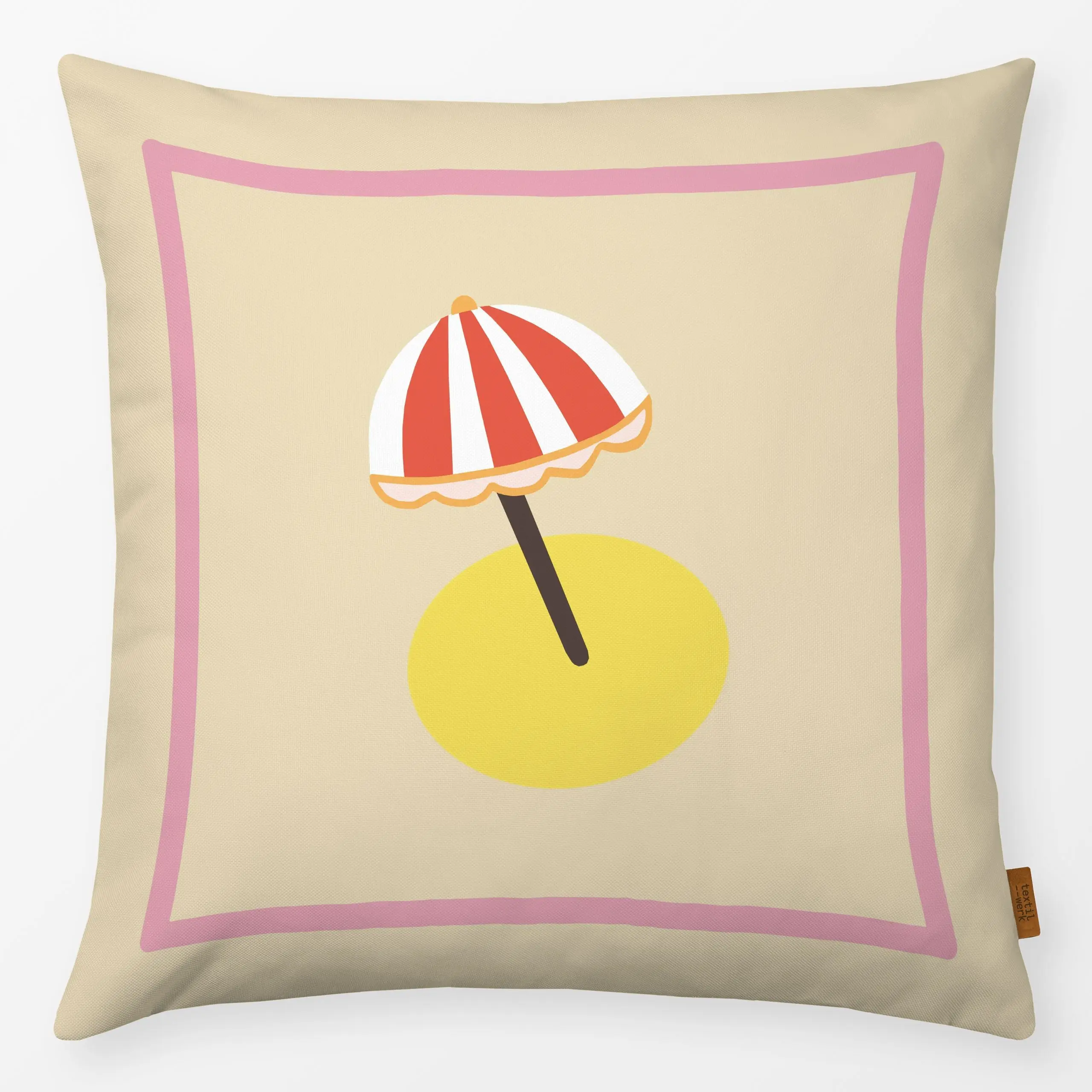 Kissen Sonnenschirm Rot Weiss - Sommer - von „Ines Keck"; Meer, Strand, Sonne, Sommer, pool, swimmingpool, Sonnenschirm, str...