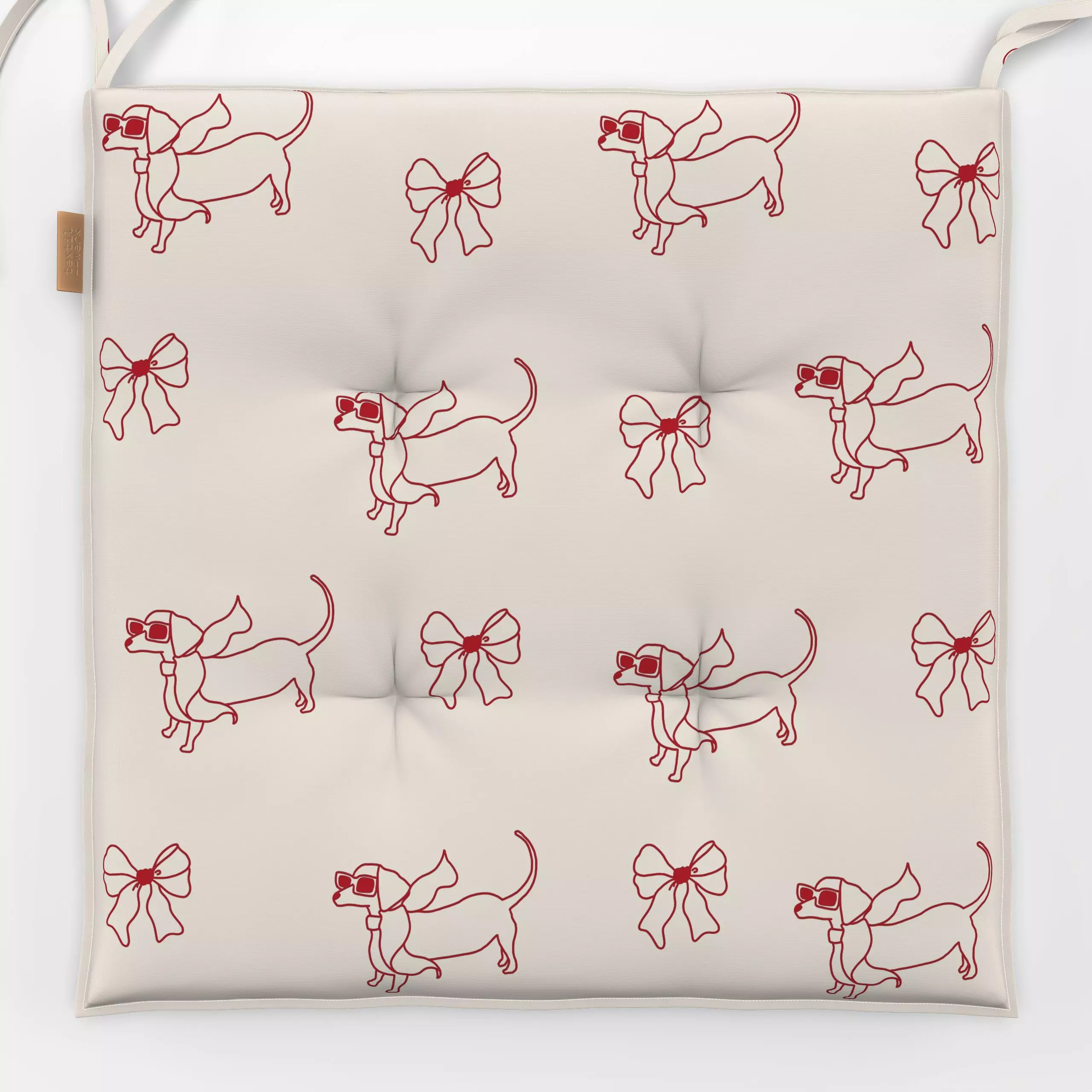 Sitzkissen Dackel & Schleifen Beige - Tiere - von „textilwerk"; Illustration, trend, geschenkidee, minimalistisch, schlicht,...