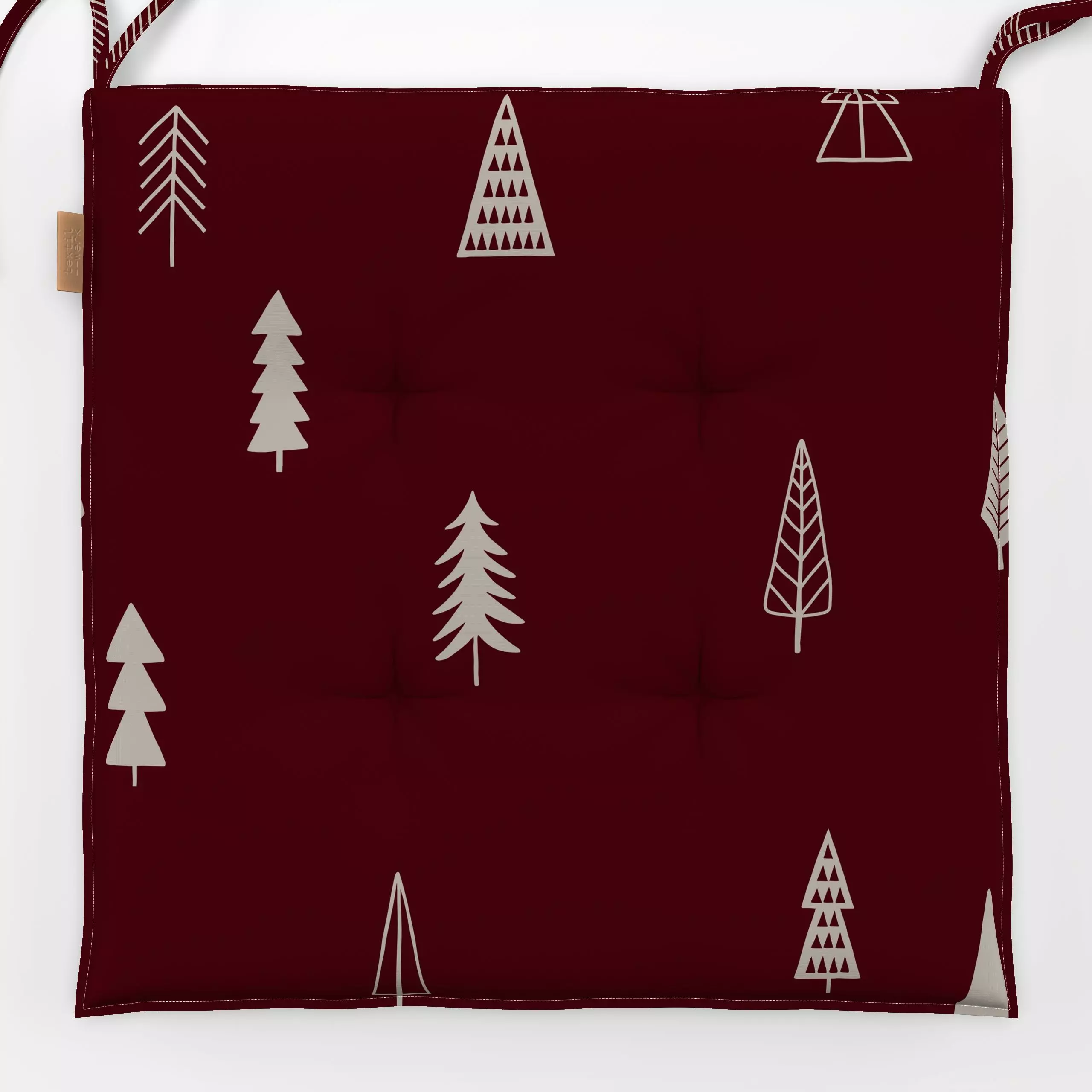 Sitzkissen Tannenbäume Weihnachten rot - Weihnachten, Pflanzen & Botanik - von „Studio Kesse"; Bäume, Tanne, Wald, Tannenbau...