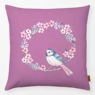 Kissen Blumenkranz Vogel pink