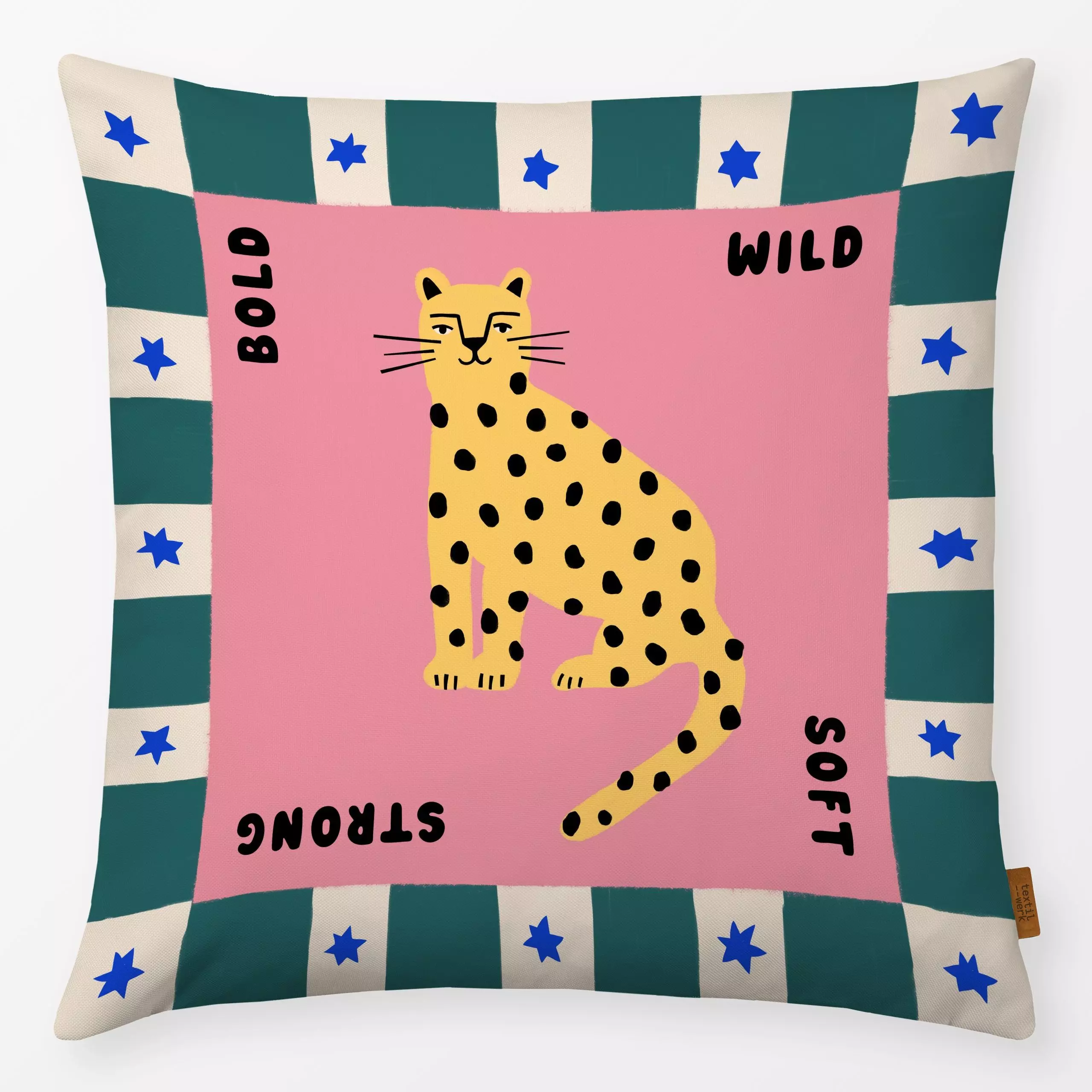 Kissen Leopard & Typo Pink - Kinderzimmer & Motive für Kinder, Tiere - von „Maren Gross "; Geschenk, Leo, geschenkidee, Katz...