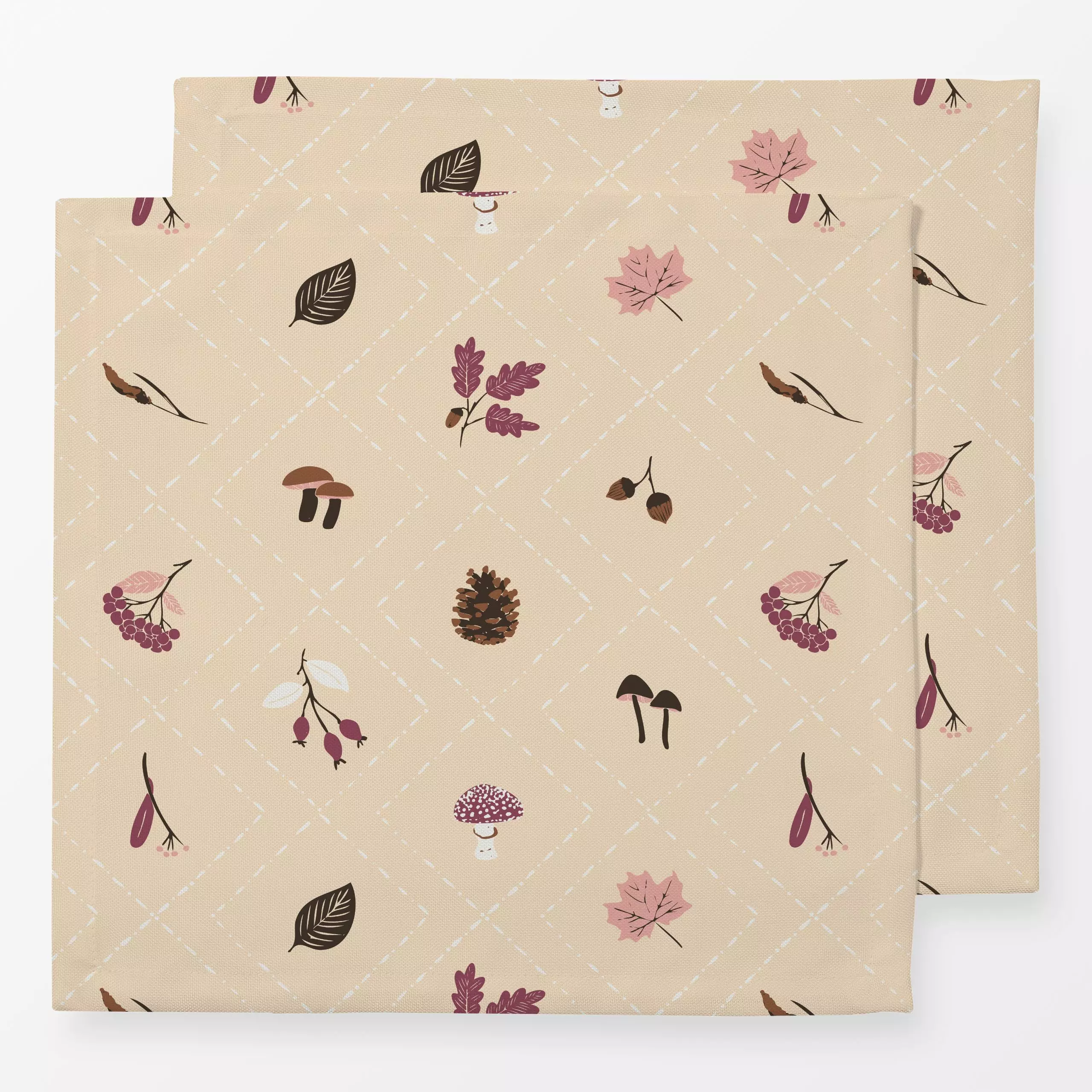 Servietten Autumn Treasures creme - Herbst, Pflanzen & Botanik - von „moDeern Design Studio"; Blätter, Laub, Tannenzapfen, H...