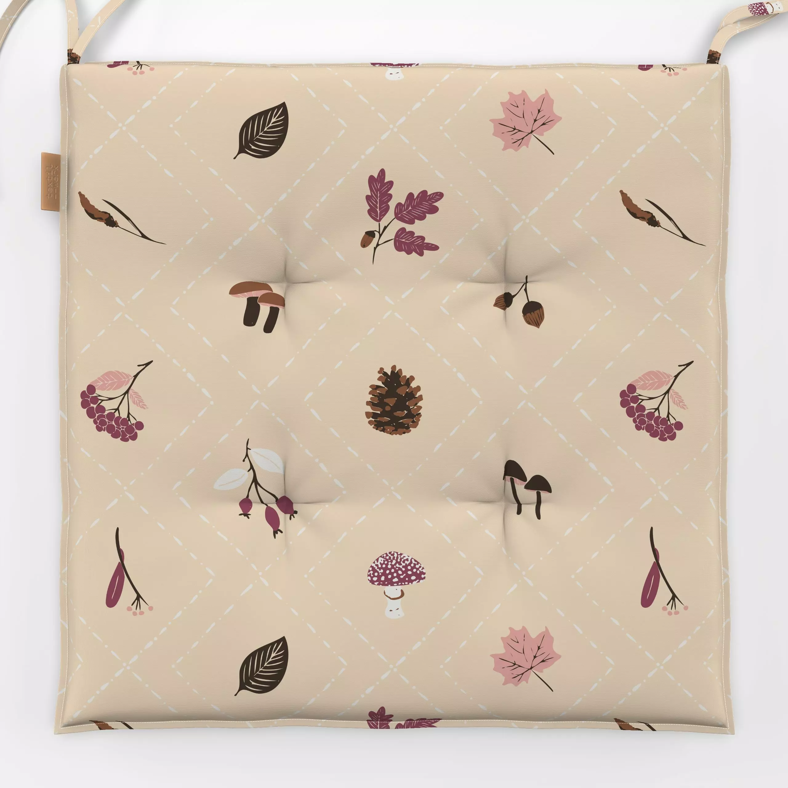 Sitzkissen Autumn Treasures creme - Herbst, Pflanzen & Botanik - von „moDeern Design Studio"; Blätter, Laub, Tannenzapfen, H...