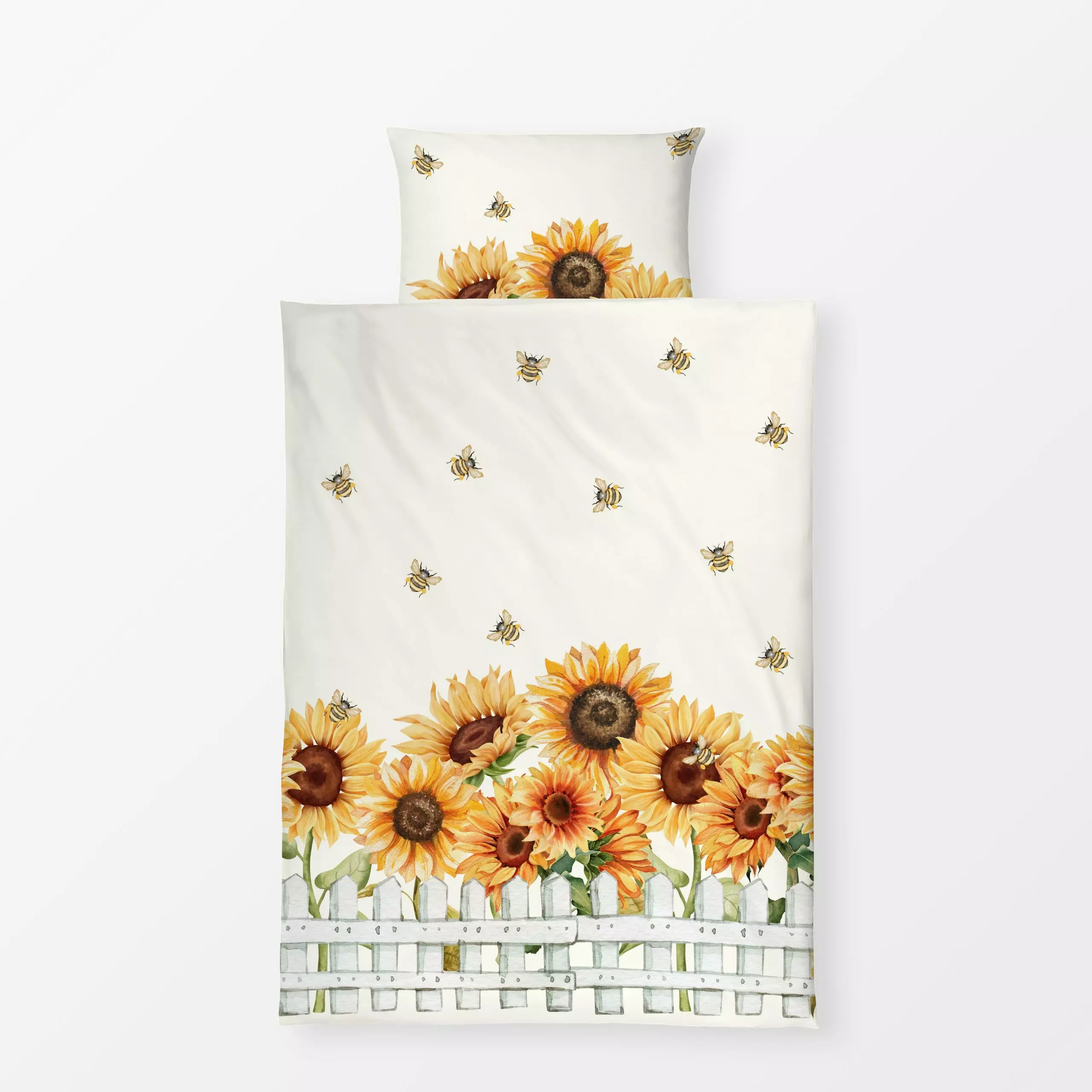Bettwäsche Sonnenblumen und Bienen - Blumen & Florales, Sommer, Tiere - von „Monika Strigel"; Sommer, Bienen, landhaus, Moni...