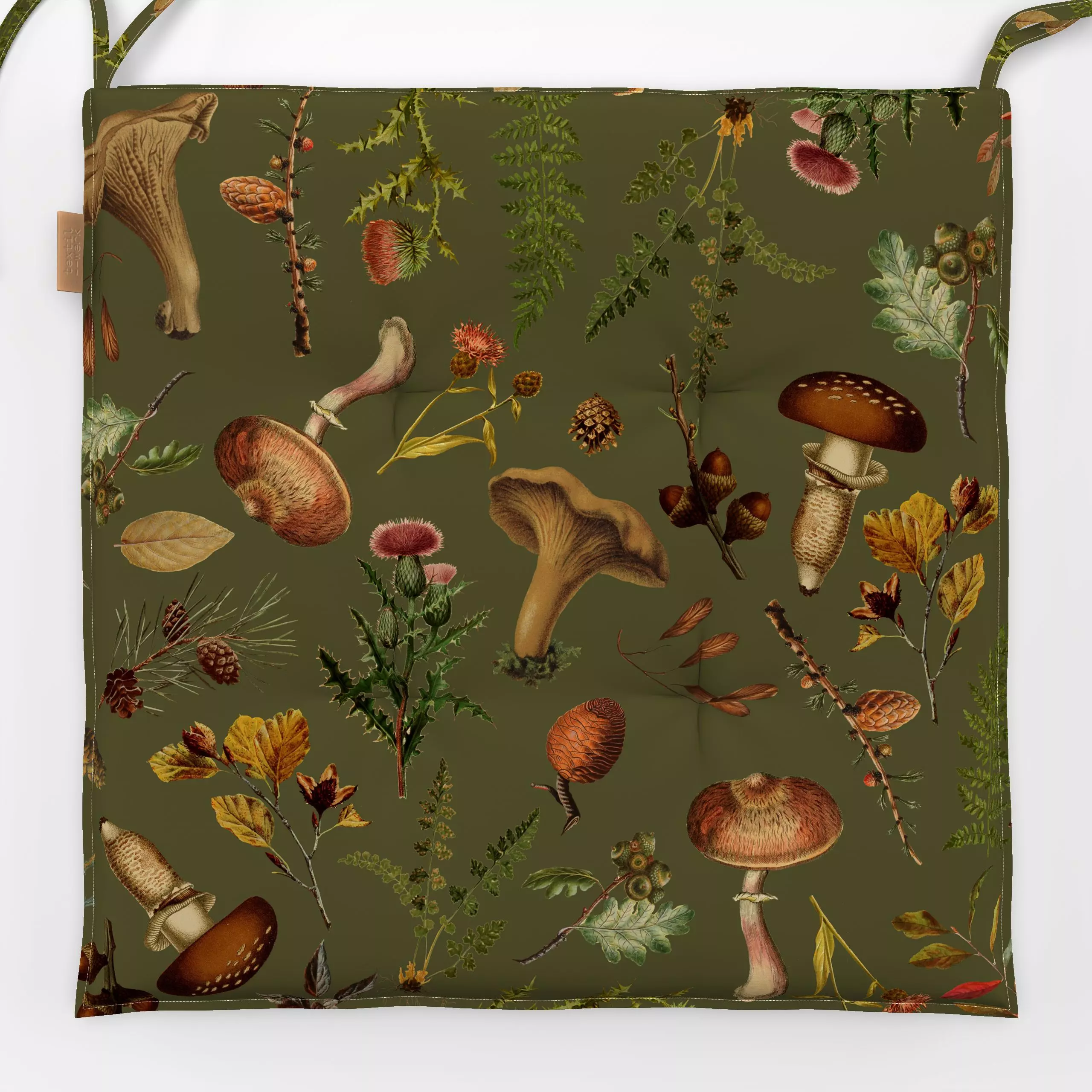 Sitzkissen Herbst Wald Grün - Herbst, Gemüse - von „Uta Naumann"; Blätter, Zweige, Wald, klassisch, Herbstdeko, pilze, herbs...