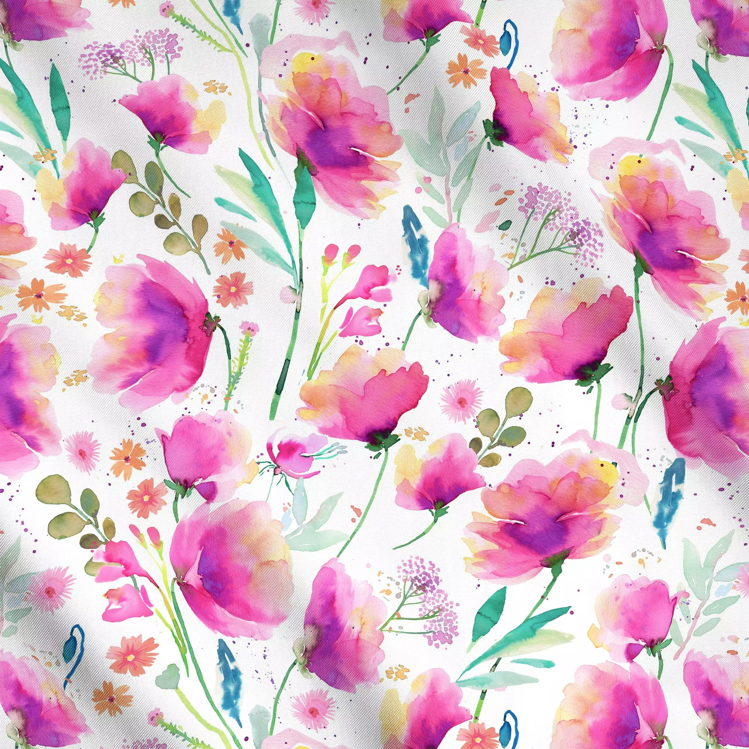 Meterware Abstract Spring Poppies Pink - Blumen & Florales, Natur & Landschaft, Pflanzen & Botanik - von „Ninola Design "; A...