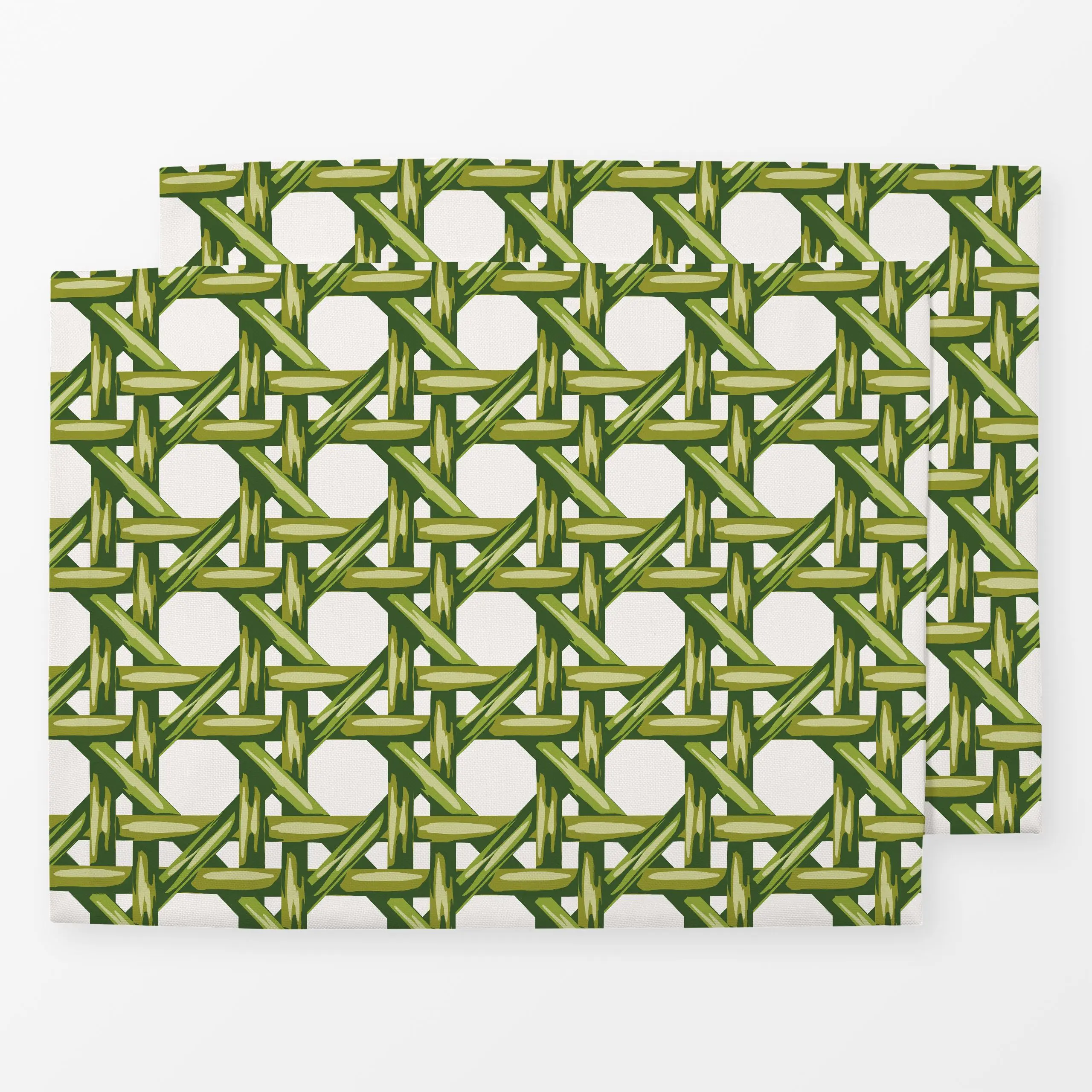 Tischset green rattan cane weave, Blumen, tropisch, Sommer, von Vivian Hasenclever
