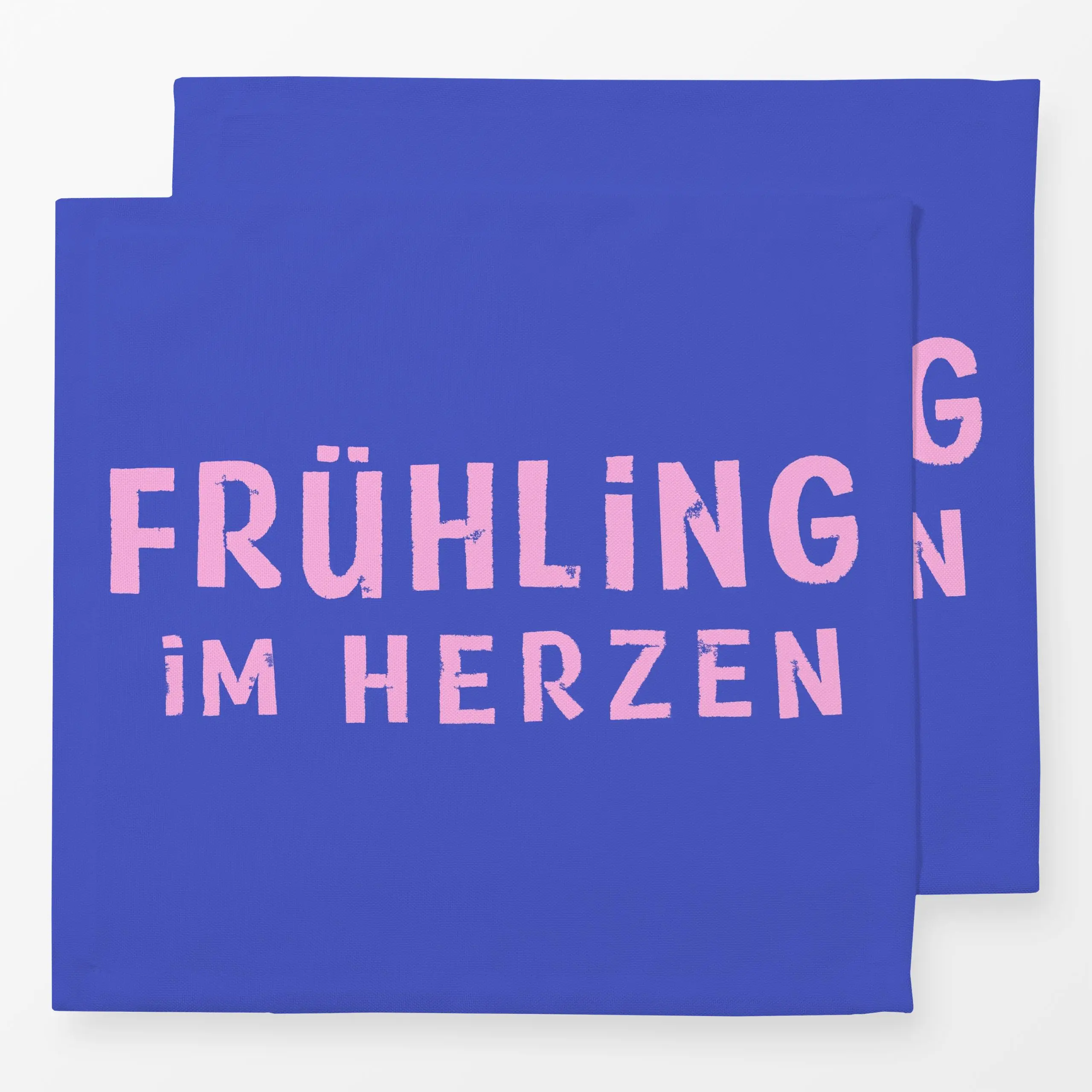 Servietten Fruehling im Herzen blau - Frühling - von „Julia Reyelt"; Herzen, gestempelt, typografie, Spruchkissen, Fruehling...