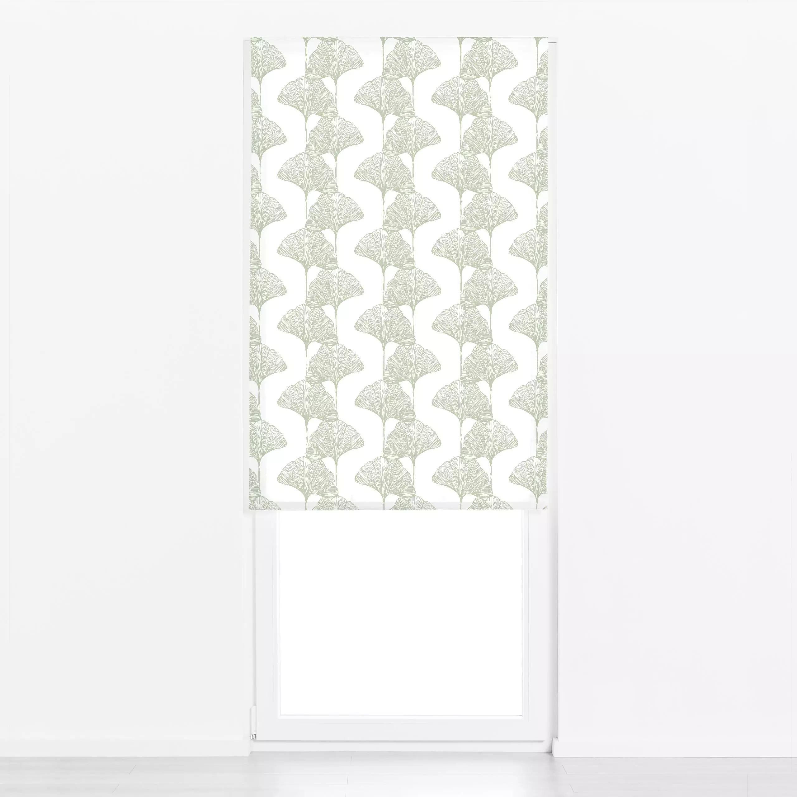 Raffrollo Ginko Grün - Blumen & Florales, Herbst - von „Perunoto"; Natur, Zeichnung, skandinavisch, Herbst, ginko, minimalis...
