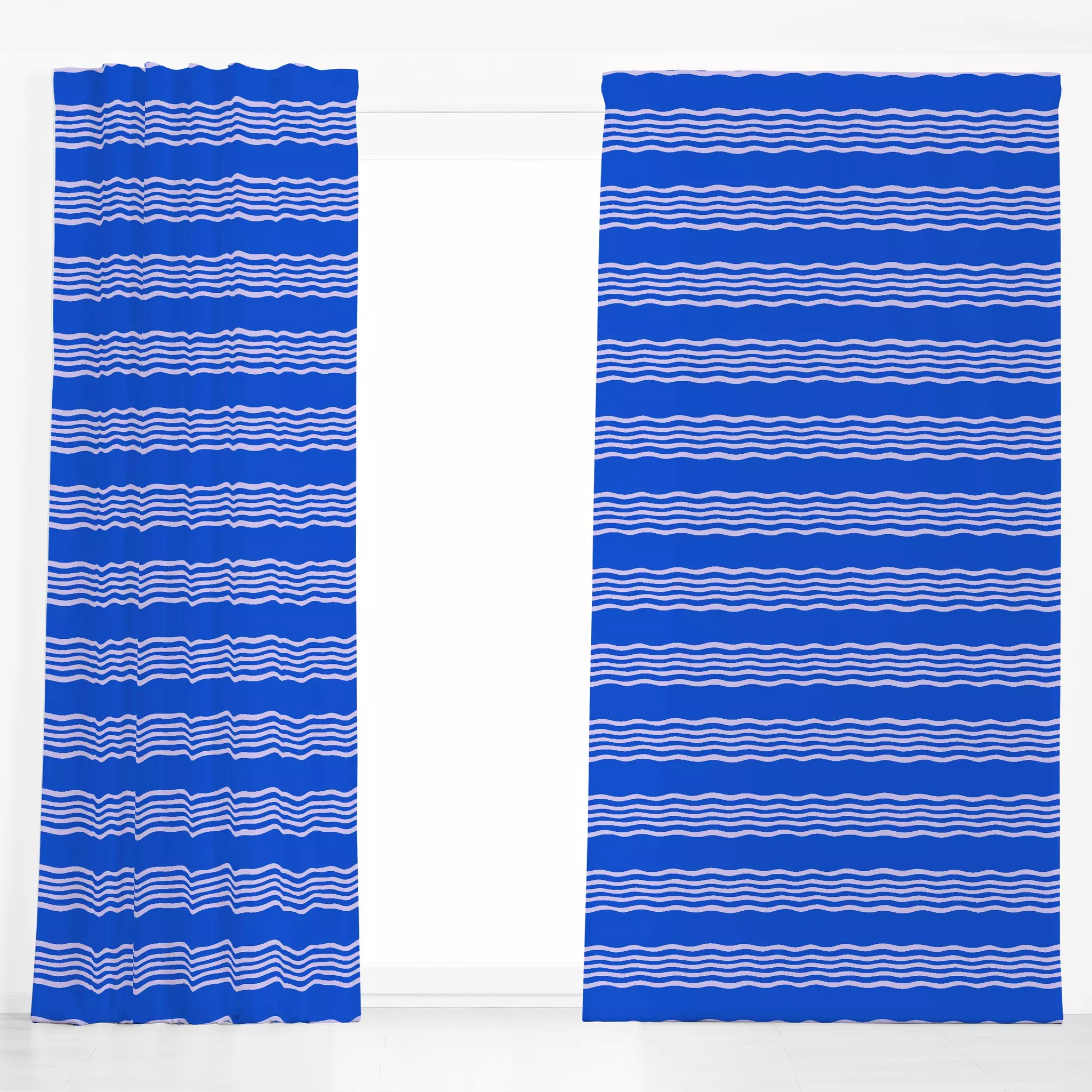 Dekovorhang Wellen Streifen Blau Lila Wellen Streifen Blau Lila