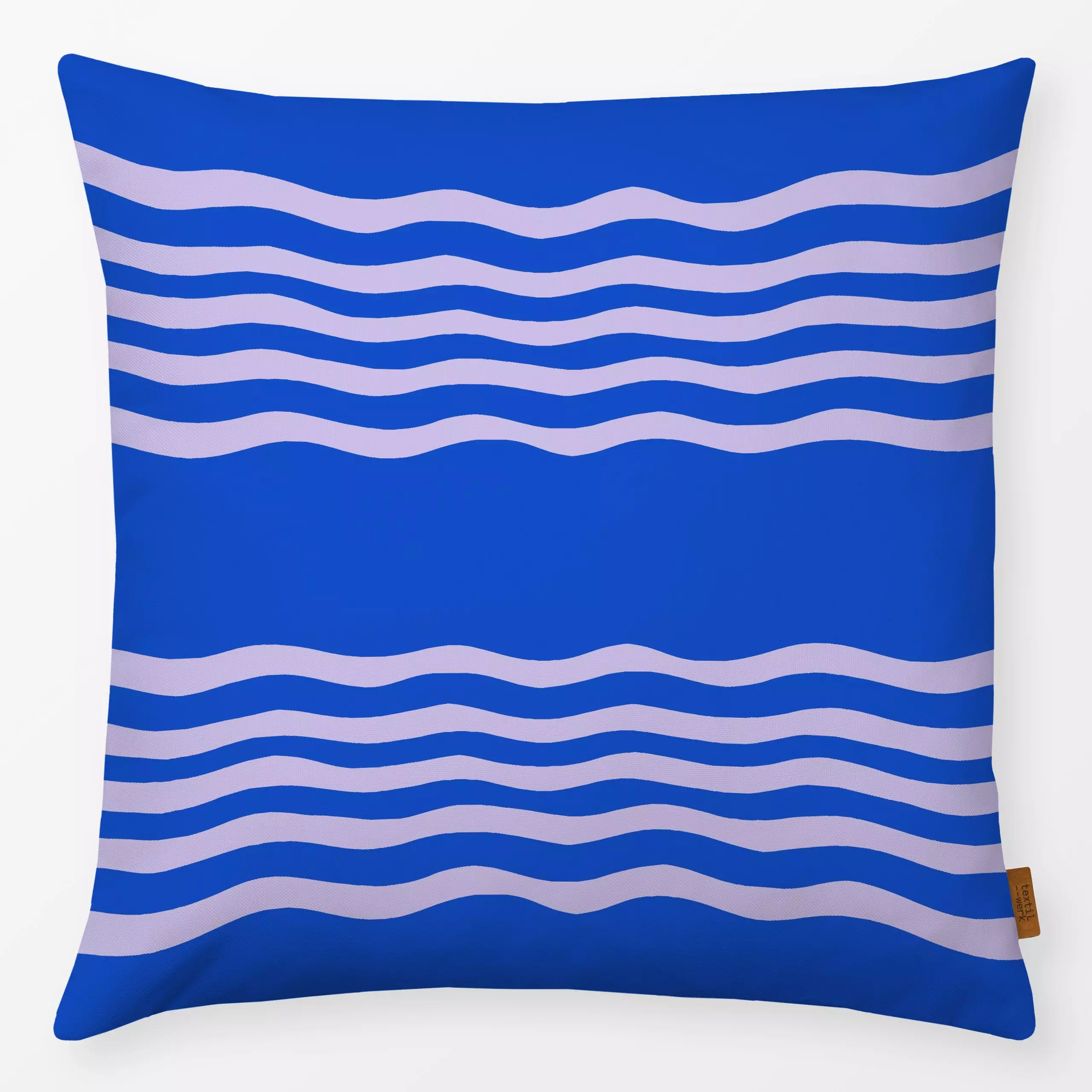 Kissen Wellen Streifen Blau Lila - Symbole & Muster - von „Studio Kesse"; Linien, Streifen, Sommer, blau, wellen, lila, gest...