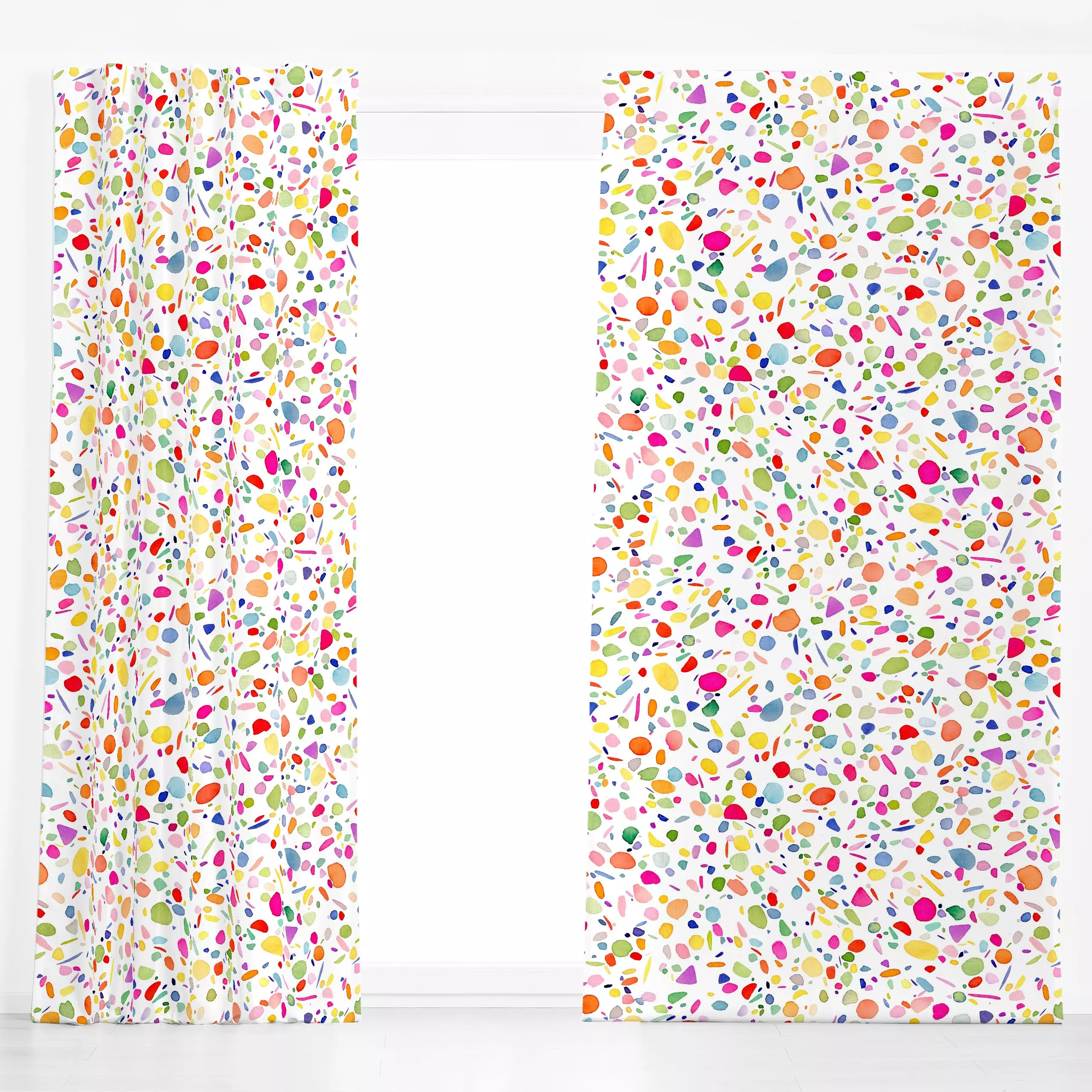 Dekovorhang Terrazzo Abstrakt Bunt - Sommer, Symbole & Muster - von „Ninola Design "; boho, Aquarell, Kinder, Punkte, Geburt...