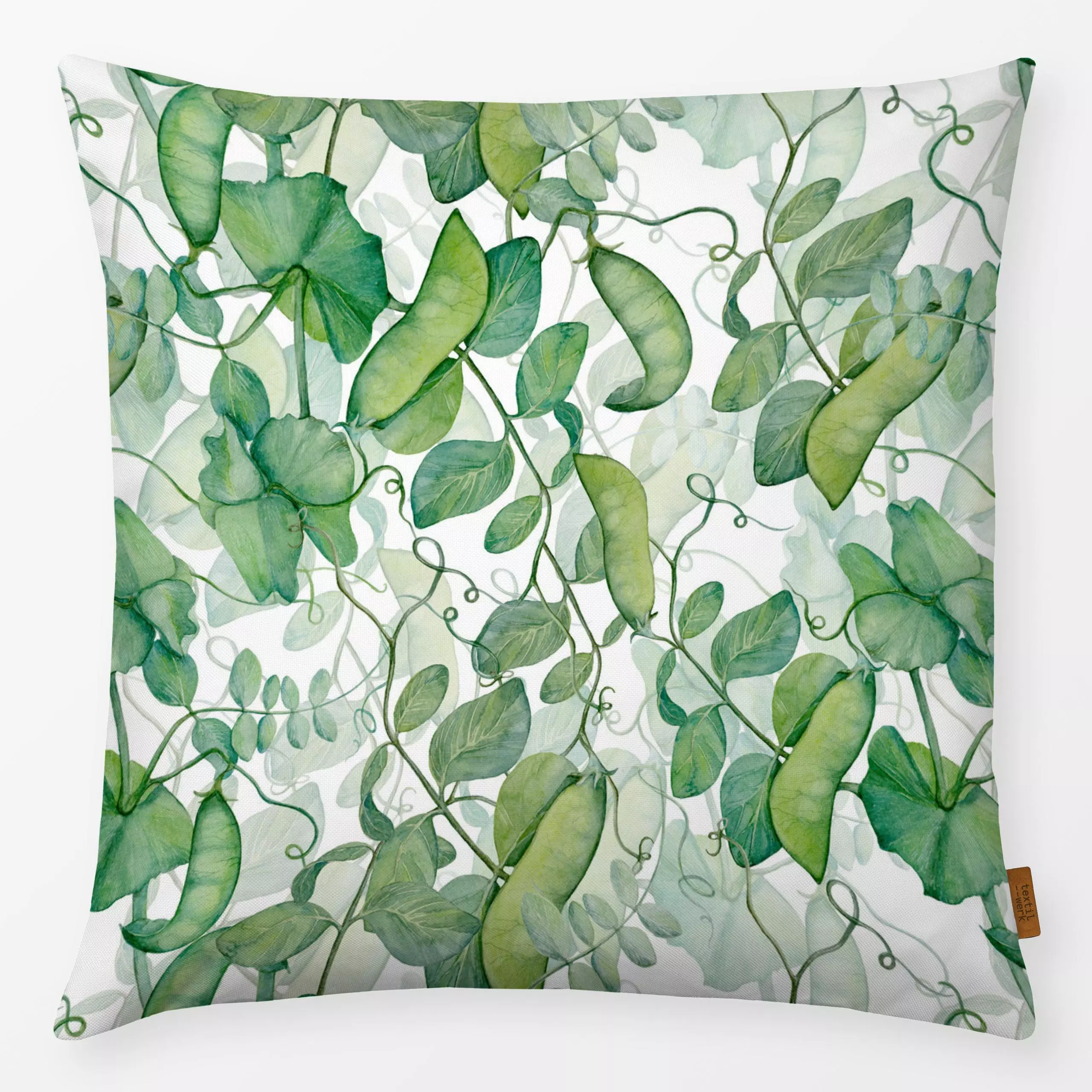 Kissen Erbsen und Schoten Ranken - Blumen & Florales - von „Uta Naumann"; boho, Muster, Wasserfarben, Blatt, Blätter, Sommer...