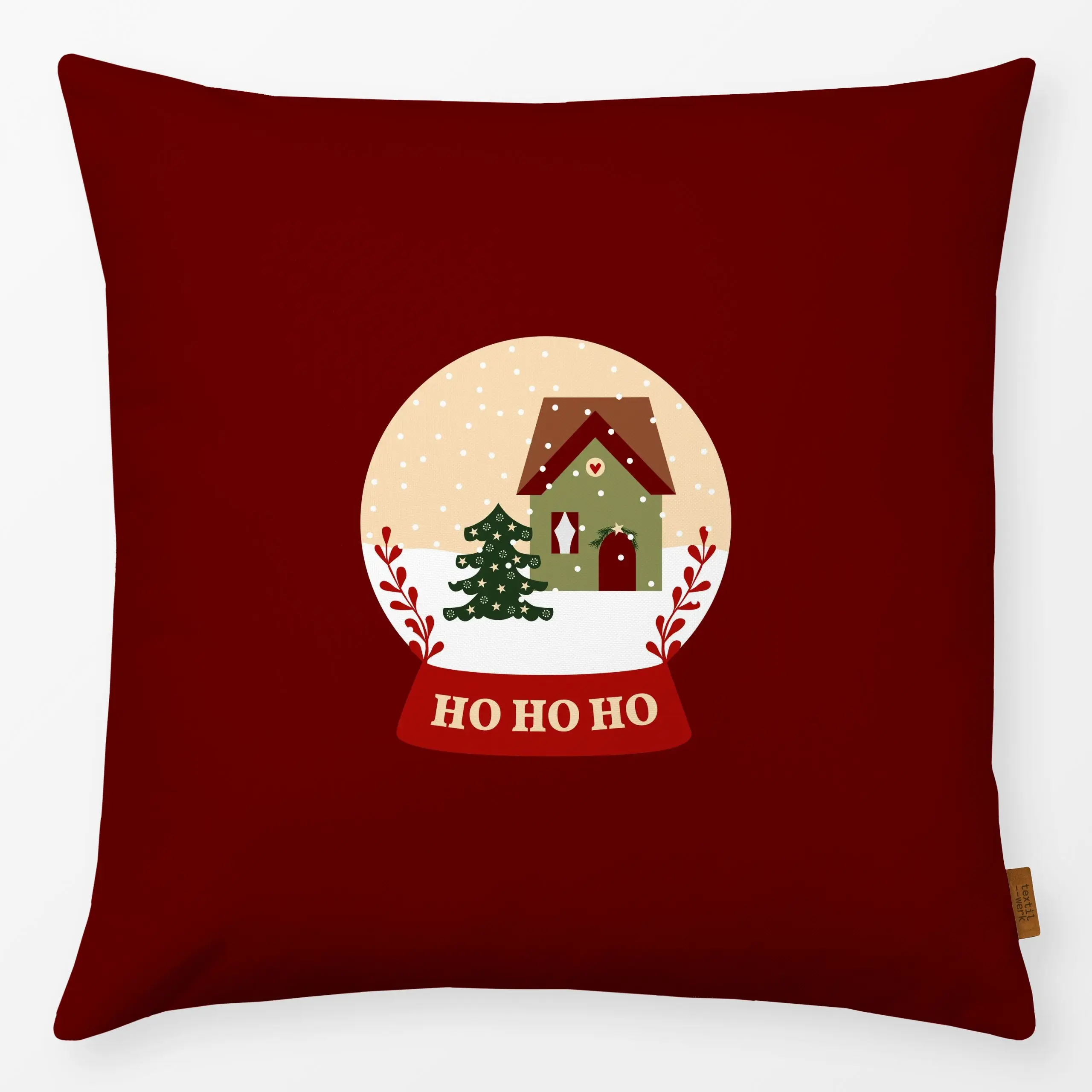 Kissen Schneekugel Ho Ho Ho - Weihnachten, Winter - von „Kerstin Ax"; Schneeflocken, Weihnachten, Winter, Haus, Schnee, Wint...