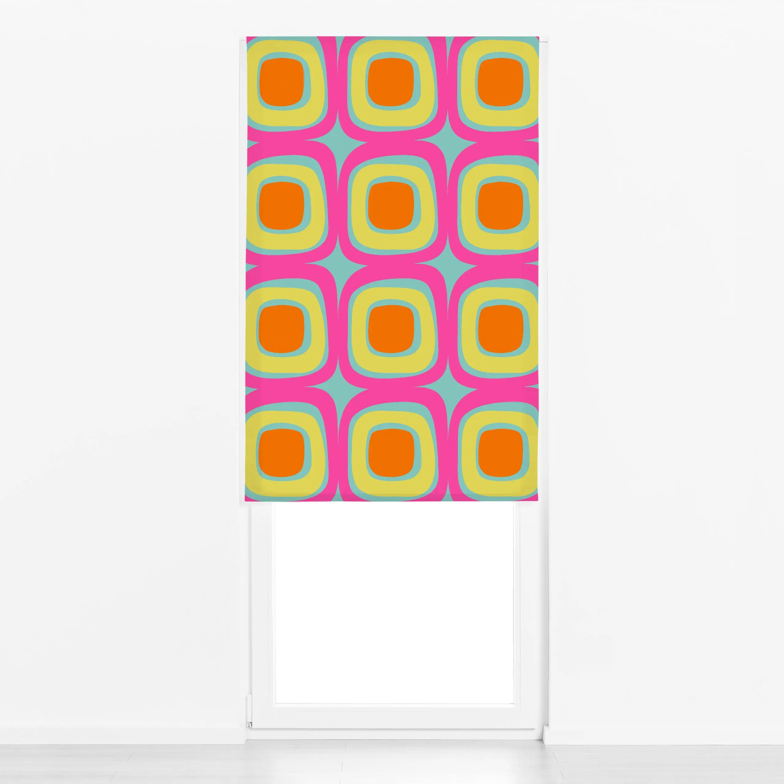 Raffrollo Retro Circles Türkis - Symbole & Muster - von „Andrea Haase"; Orange, Sommer, formen, pink, Midcentury, gruen, som...