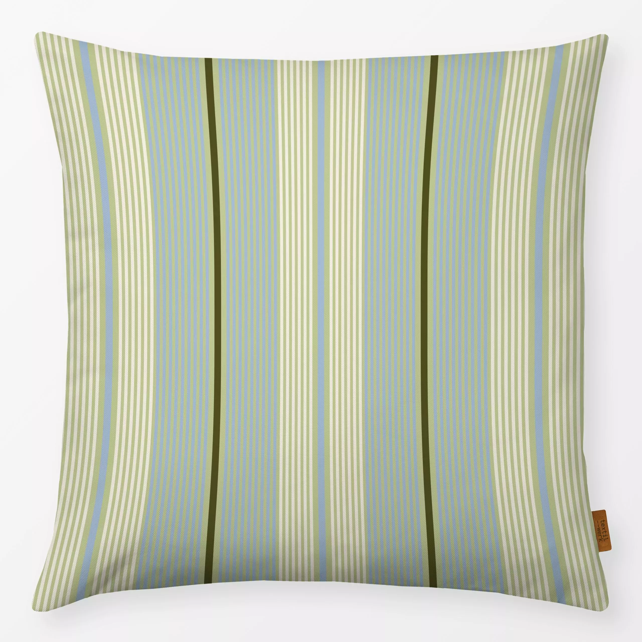 Kissen Herrenhemd Streifen Matcha - Herbst, Symbole & Muster - von „Julia Schumacher"; Streifen, hellblau, gestreift, olive,...