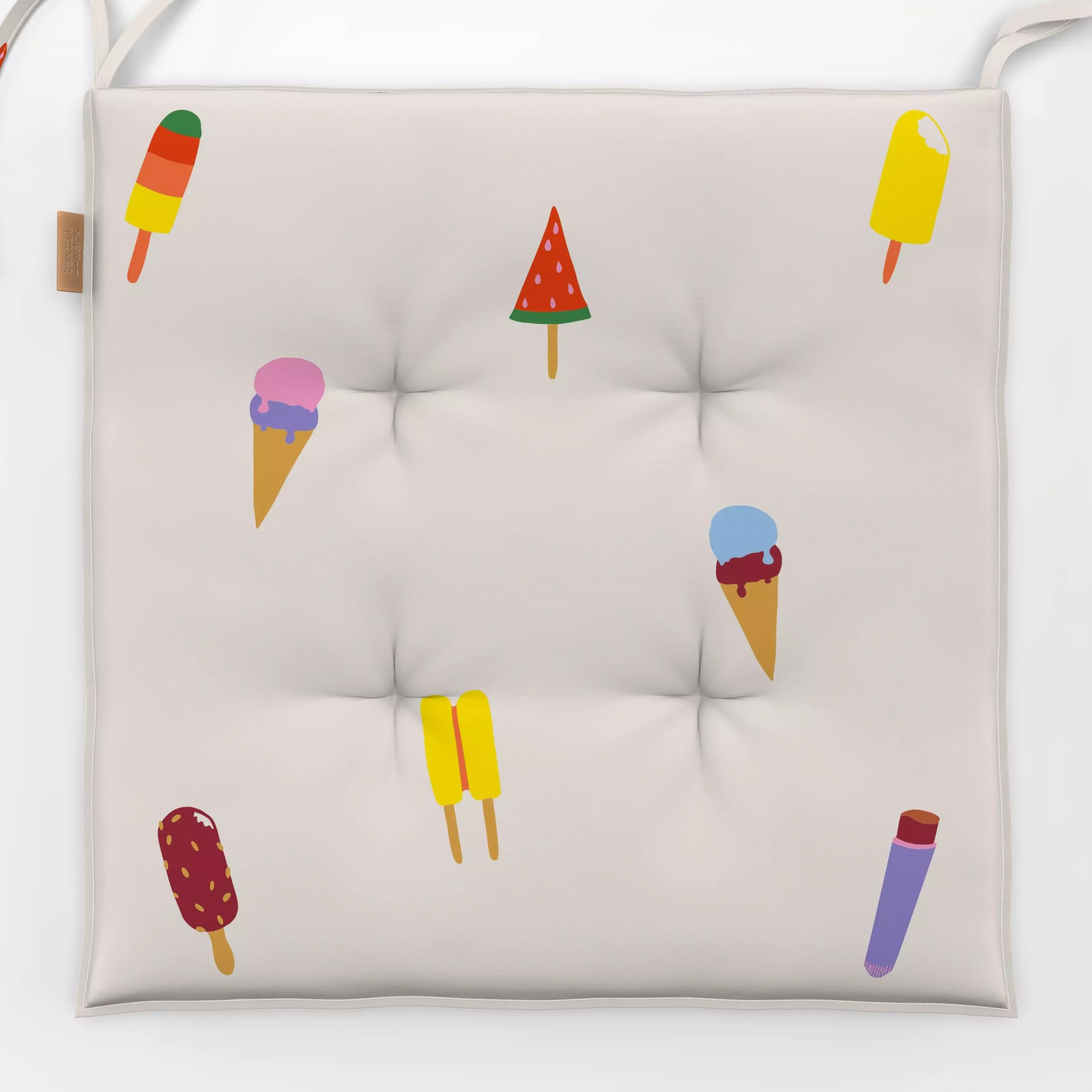 Sitzkissen Eis Muster - Sommer, Küche, Essen & Trinken - von „textilwerk“; Illustration, skandinavisch, beige, Sommer, bunt,...