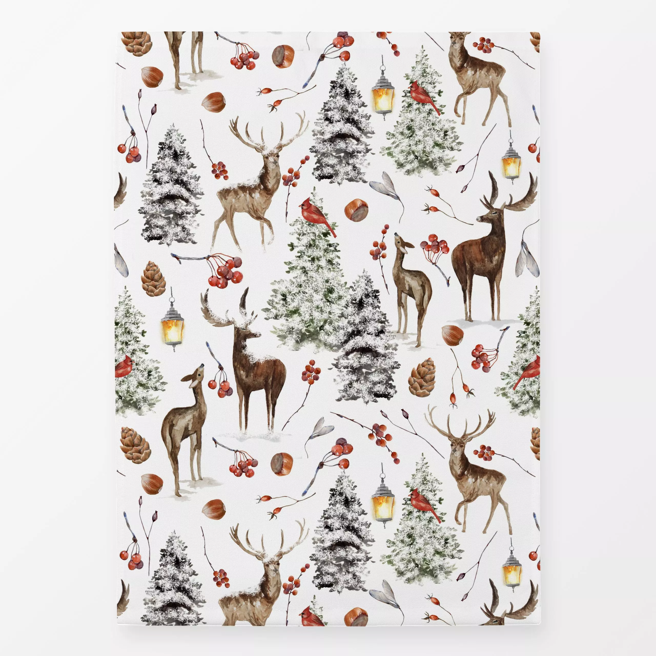 Geschirrtücher Winterweiße Weihnacht Rentiere - Tiere, Weihnachten, Winter - von „Uta Naumann"; Muster, Wasserfarben, Tanne,...