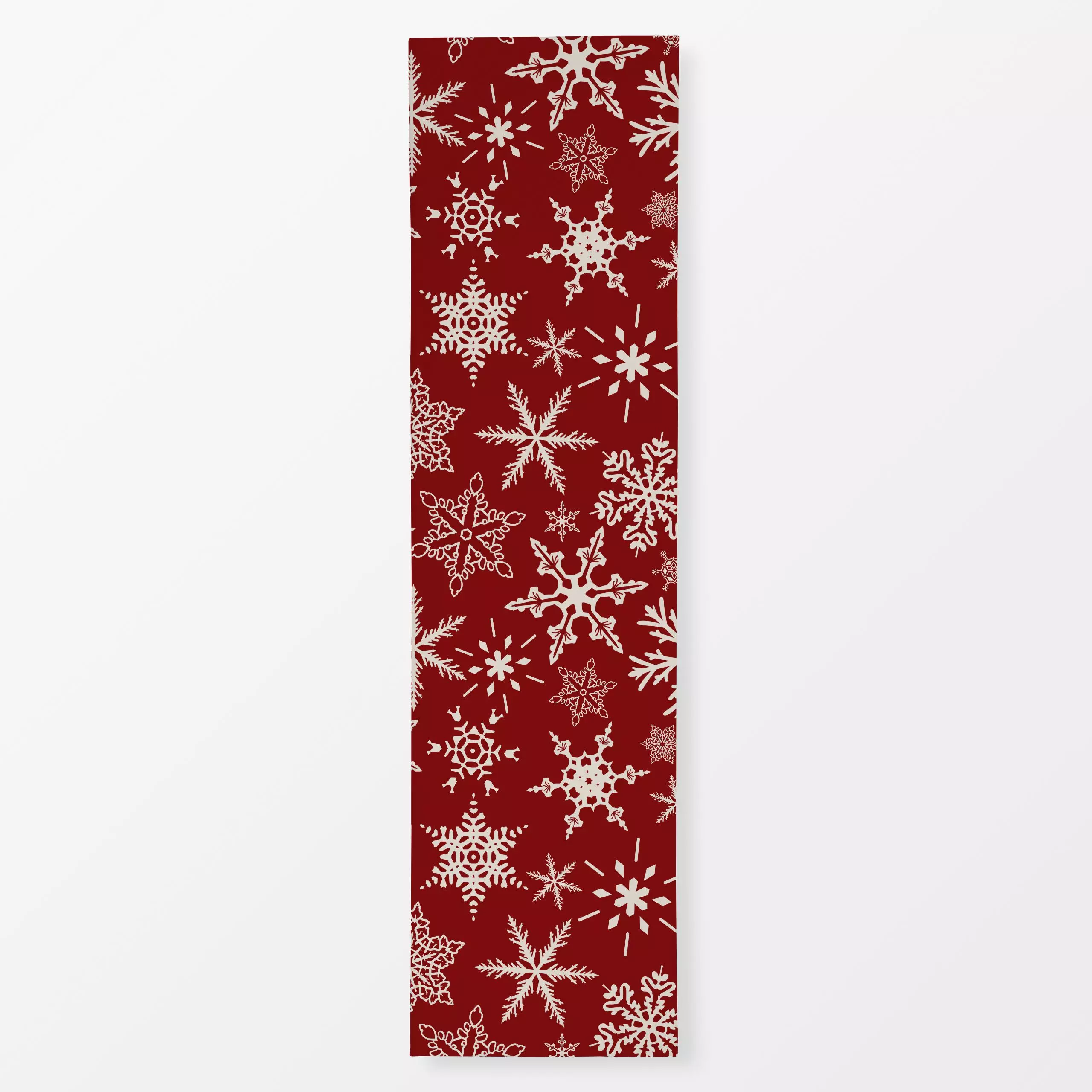 Tischläufer Schneeflocken auf rot - Weihnachten, Winter, Symbole & Muster - von „Uta Naumann"; boho, skandinavisch, Schneefl...