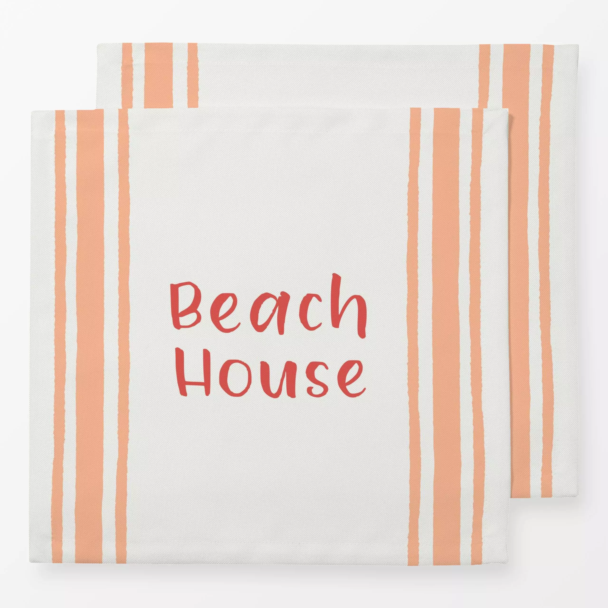 Servietten Beach House coral - Sommer, Sprüche & Schriftzüge - von „Katrin Graff"; Streifen, Strand, Urlaub, maritim, Beach,...