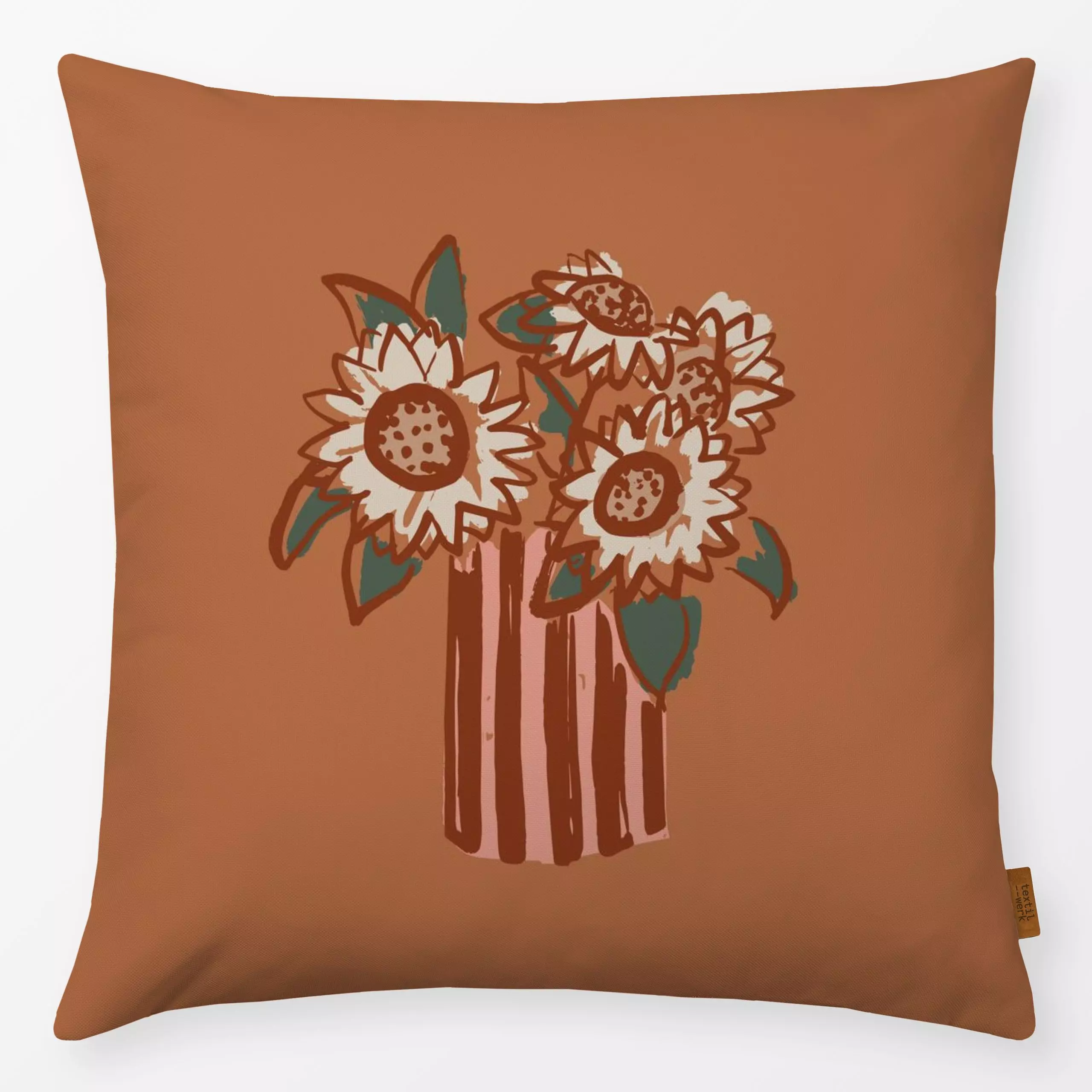 Kissen Sunflower Vase Amber - Blumen & Florales - von „Kruth Design"; Zeichnung, sonnenblumen, Spruchkissen, Herbstdeko, her...