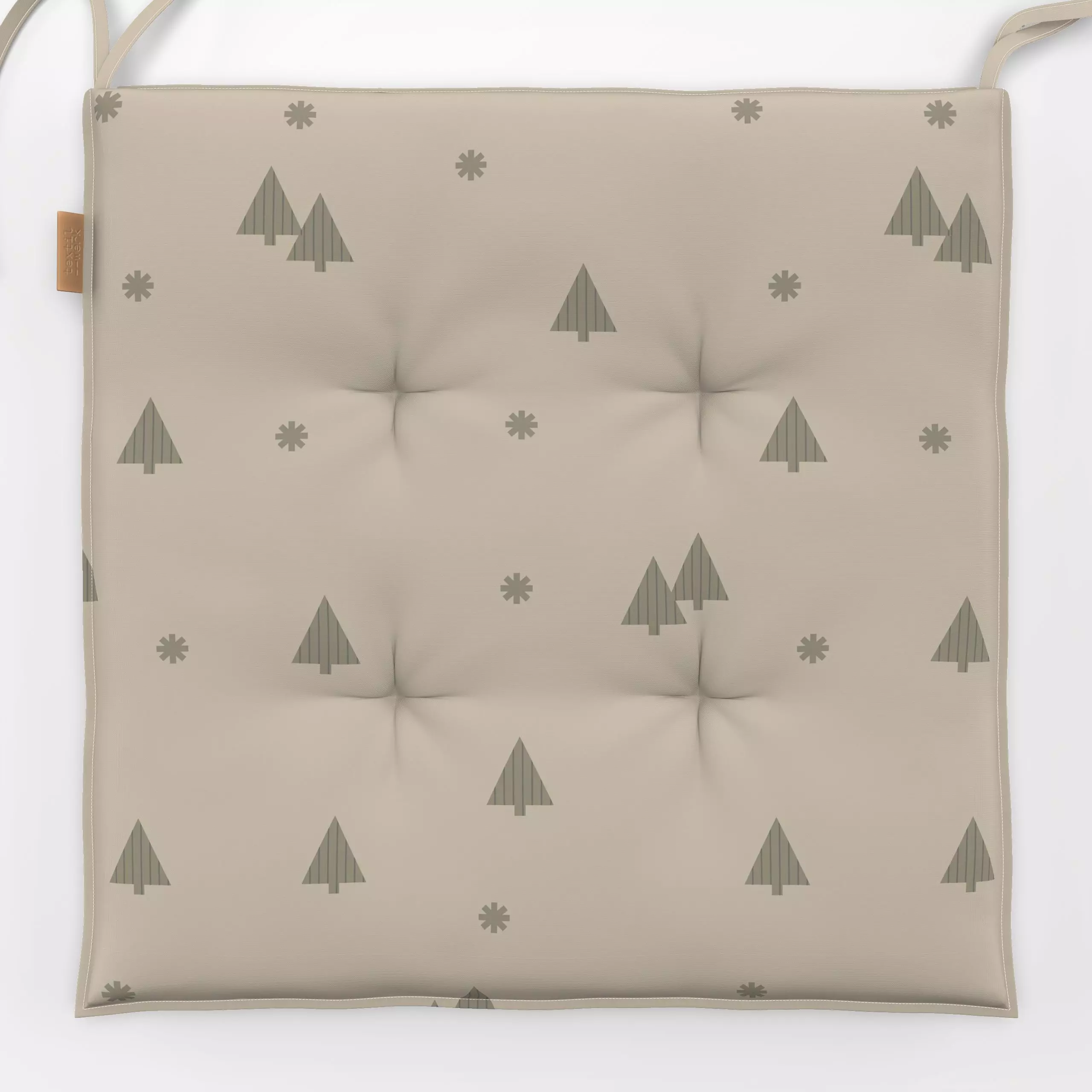 Sitzkissen Tannenbaum Grau Beige - Weihnachten, Winter - von „Alisa Knöß"; skandinavisch, Schneeflocken, Tannenbaum, Weihnac...