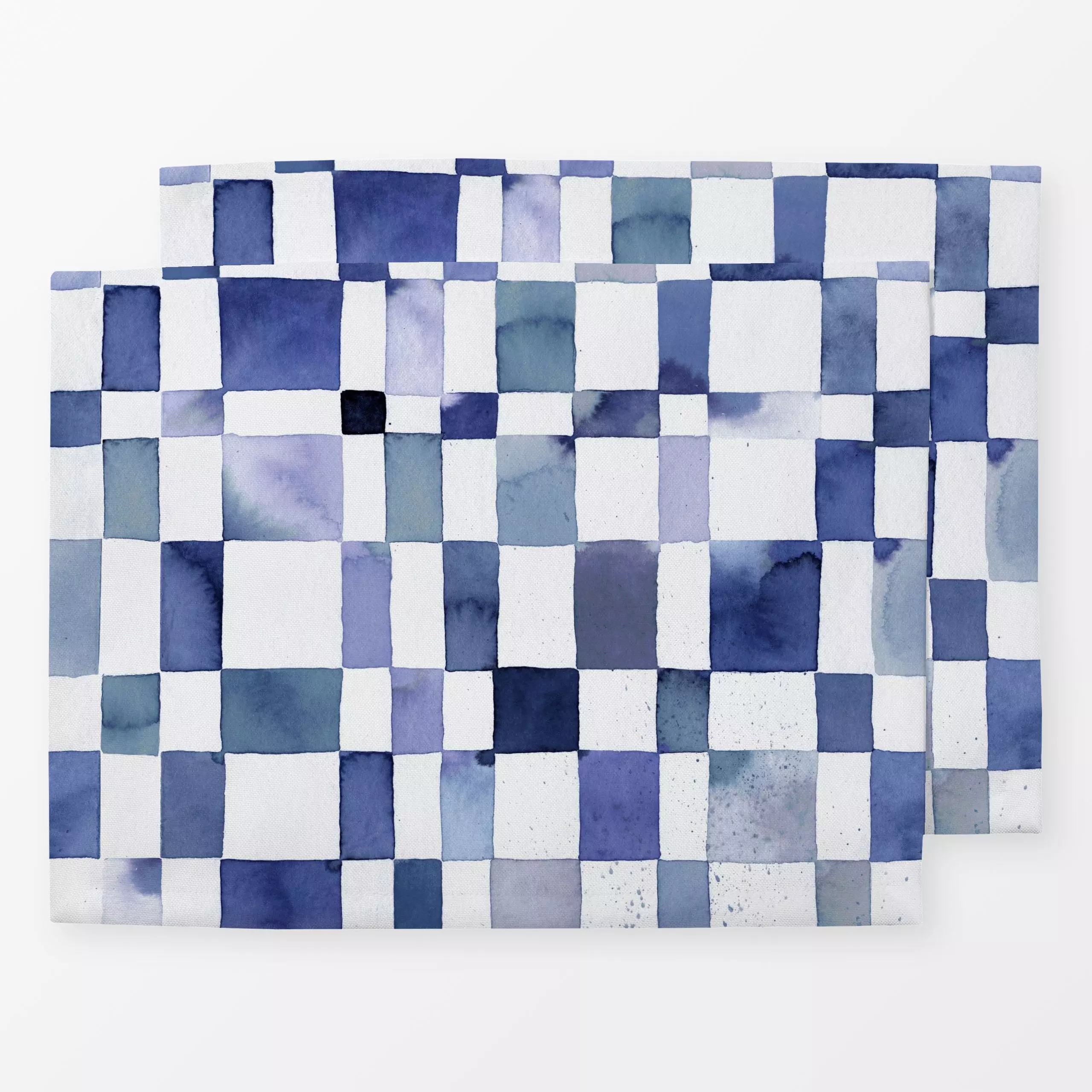 Tischset Watercolor Checker Indigo - Sommer, Symbole & Muster - von „Ninola Design "; Aquarell, Kissen, Geometrisch, Meer, b...