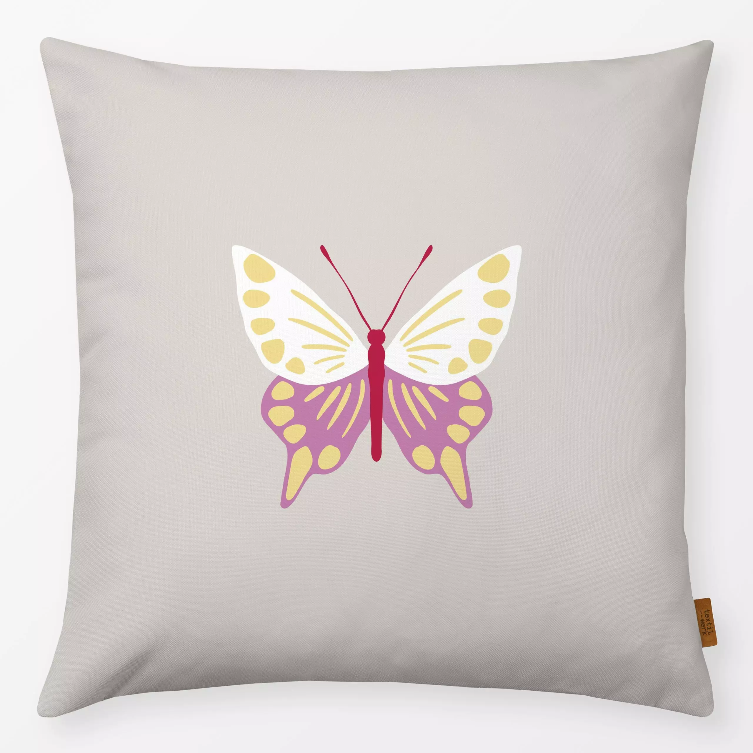 Kissen Schmetterling 1 hellbeige - Frühling, Tiere, Ostern - von „Katrin Graff"; Kinder, Garten, Schmetterling, modern, graf...
