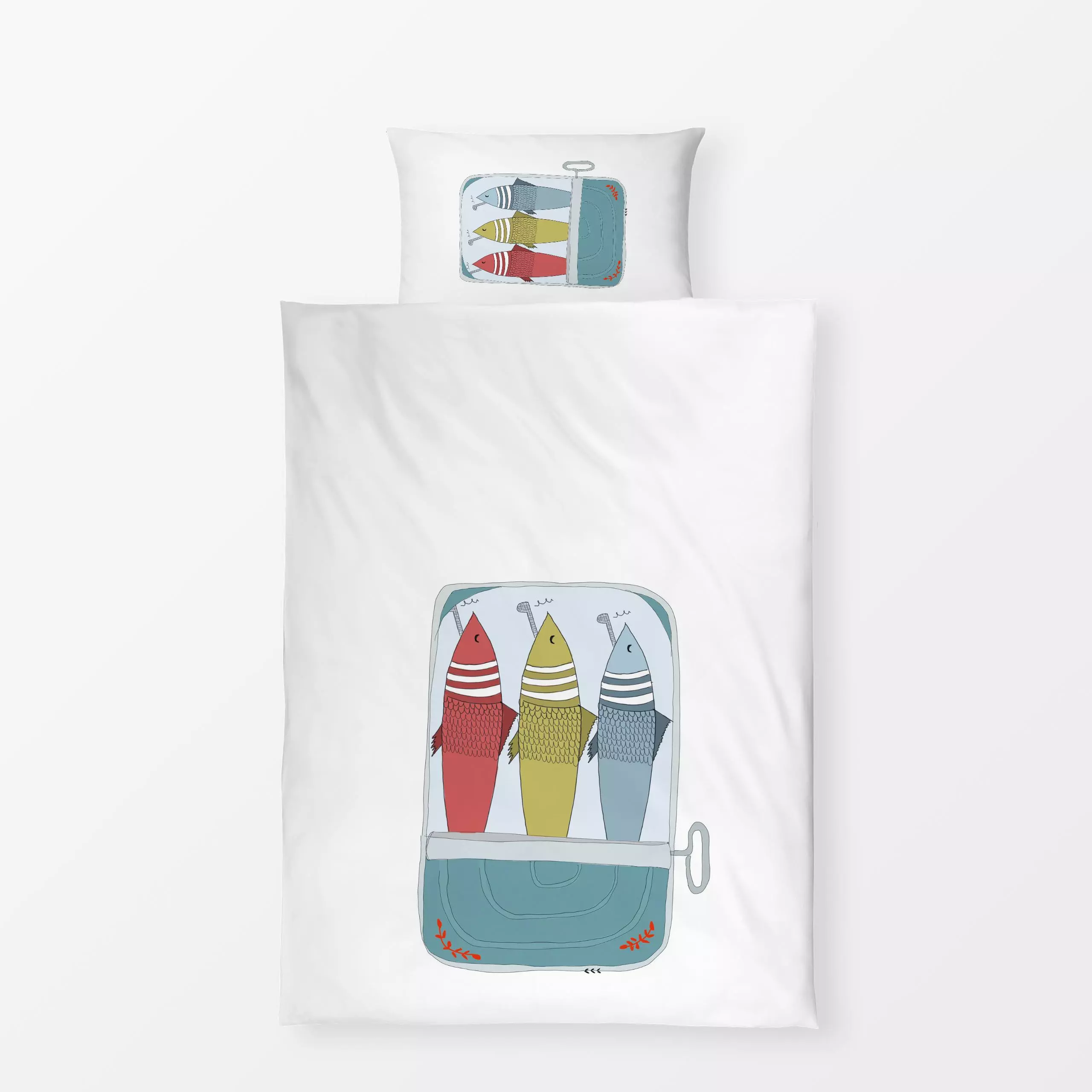 Bettwäsche Sleeping Like Sardines - Tiere, Küche, Essen & Trinken, Reise - von „MIAO"; Natur, Illustration, Zeichnung, skand...