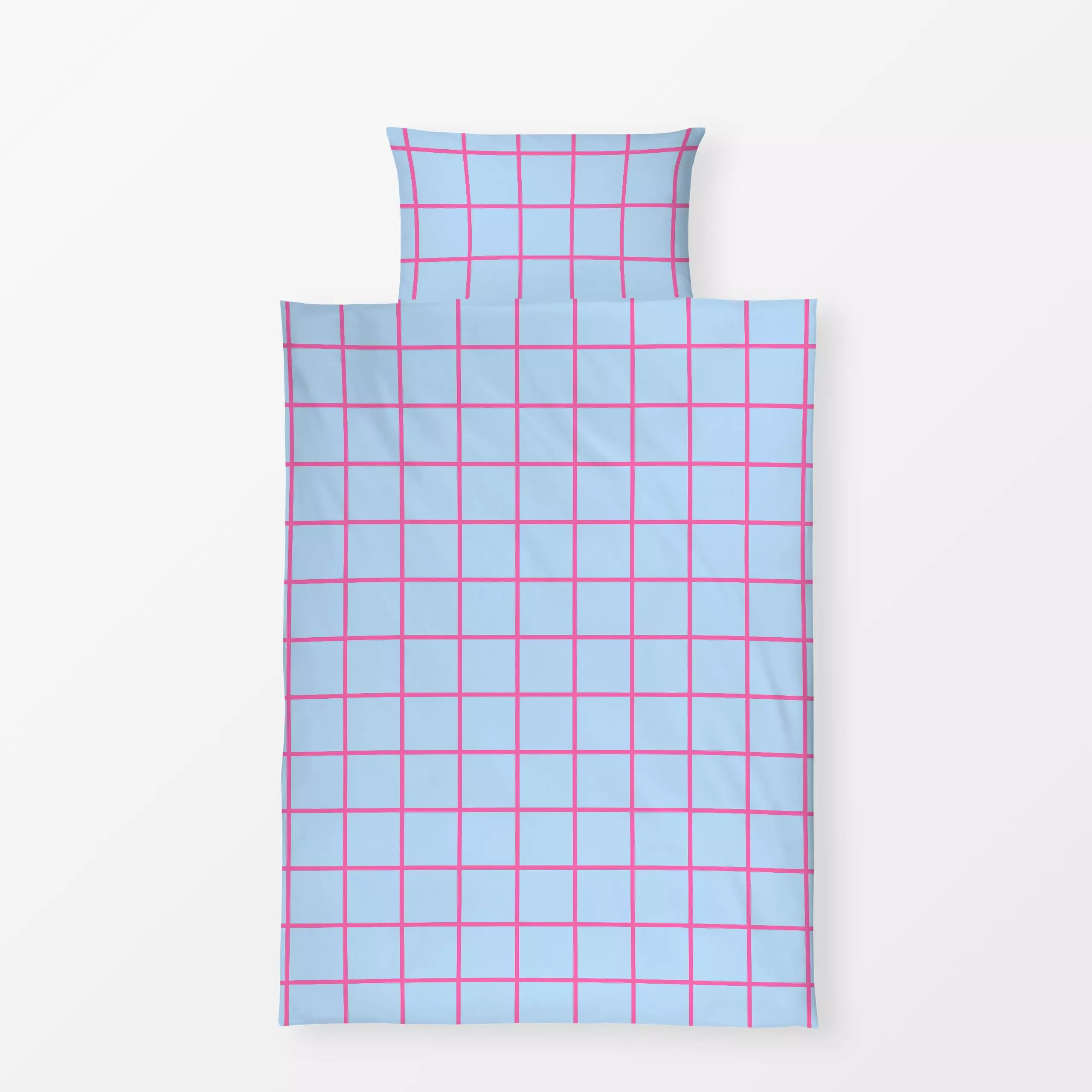 Bettwäsche Pink & Blau Grid - Symbole & Muster - von „Lisa Jasmin Bauer"; skandinavisch, blau, grid, pink, farbenfroh, pinkm...