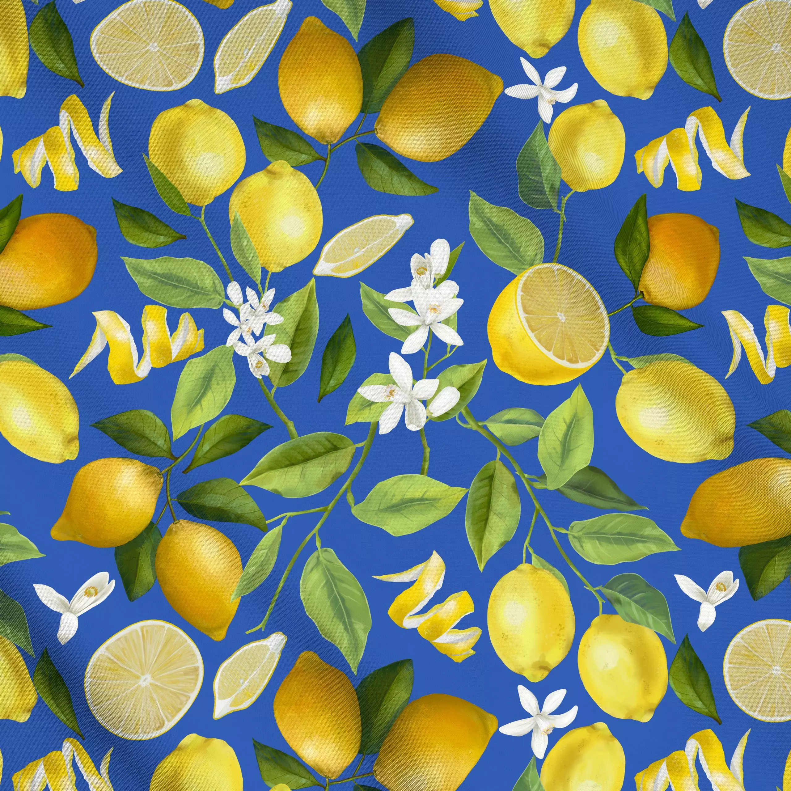 Meterware Zitronen Am Meer - Blumen & Florales, Sommer - von „Uta Naumann"; boho, Blüten, Orange, Zitrone, Früchte, floral, ...