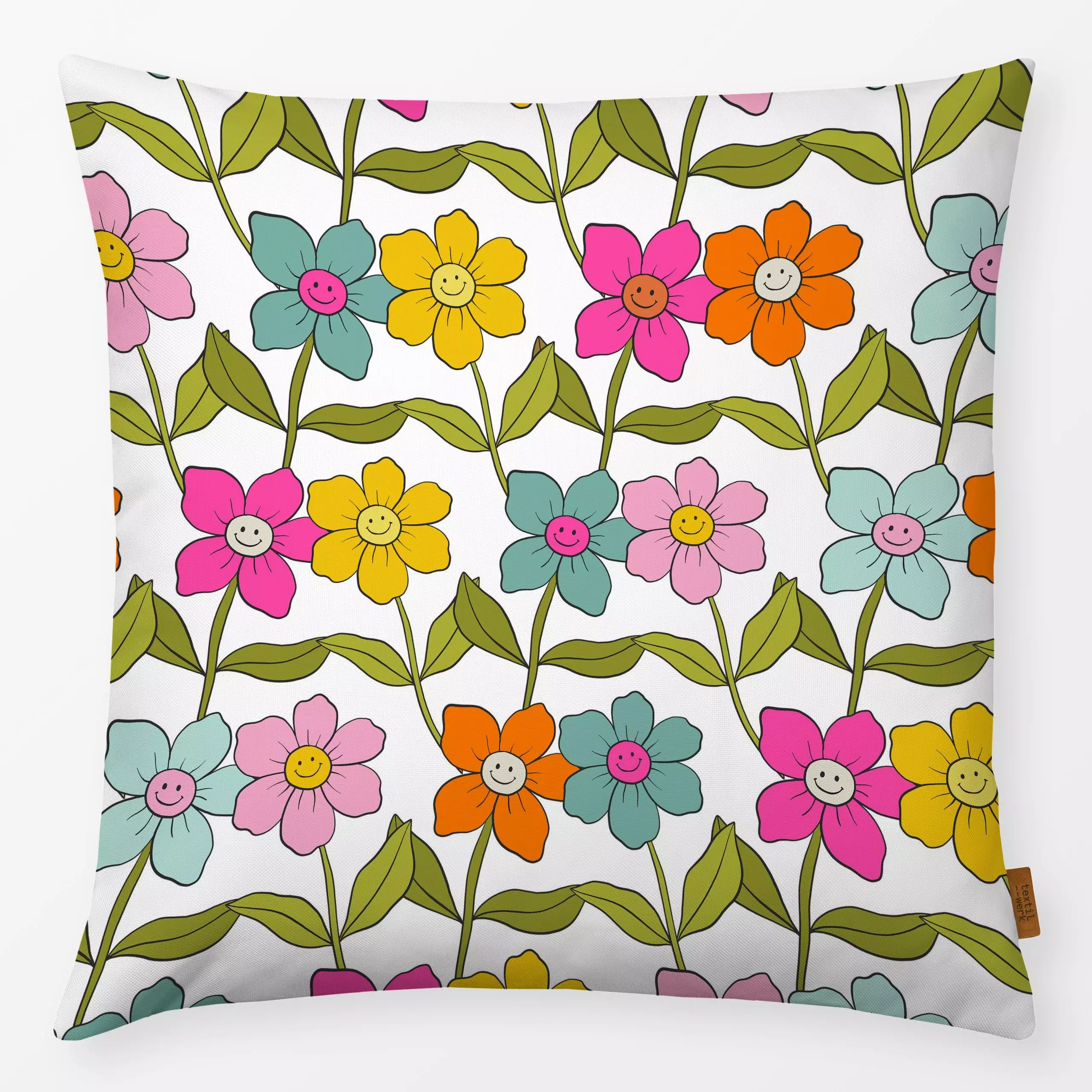 Kissen Happy Summer 9 - Blumen & Florales, Sommer, Retro & Vintage - von „Uta Naumann"; boho, hippie, Blumen, Retro, Garten,...