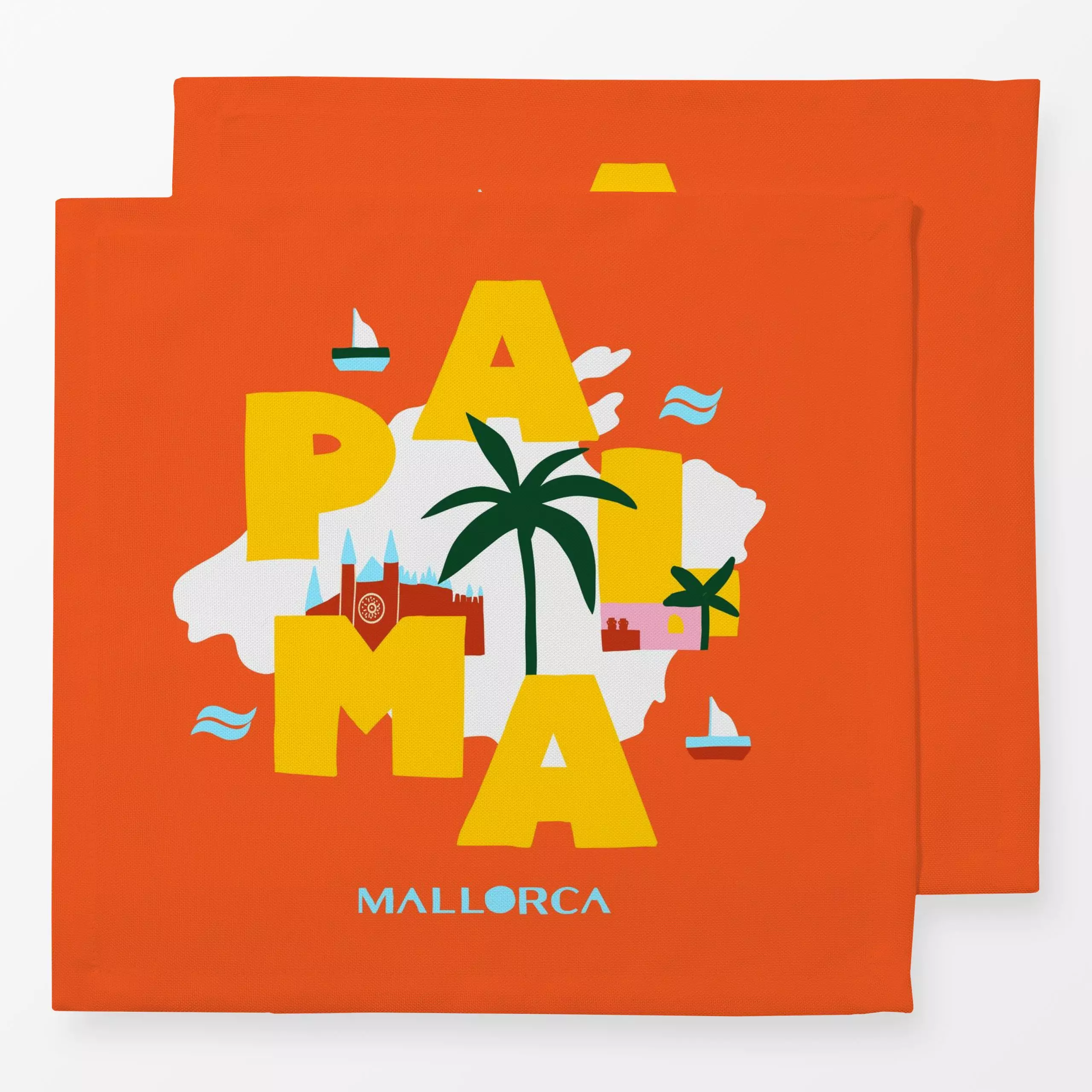 Servietten Palma de Mallorca - Städte & Länder, Sommer, Reise - von „Ursula Tücks"; Kissen, Städte, Sommer, bunt, schrift, R...
