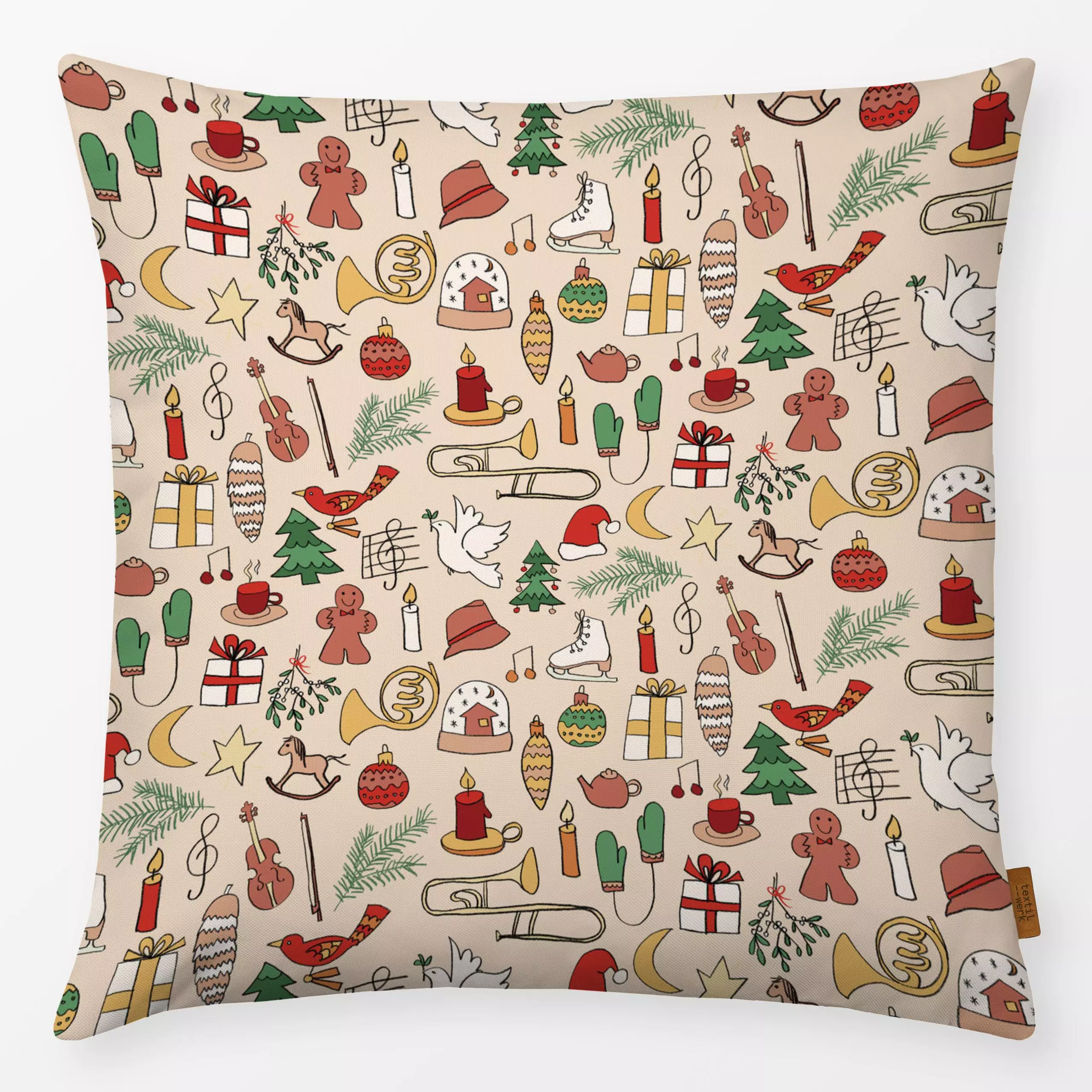 Kissen Glad Tidings Powder - Weihnachten, Winter - von „Julia Schumacher"; Muster, Tannenbaum, Weihnachten, Winter, Kerzen, ...