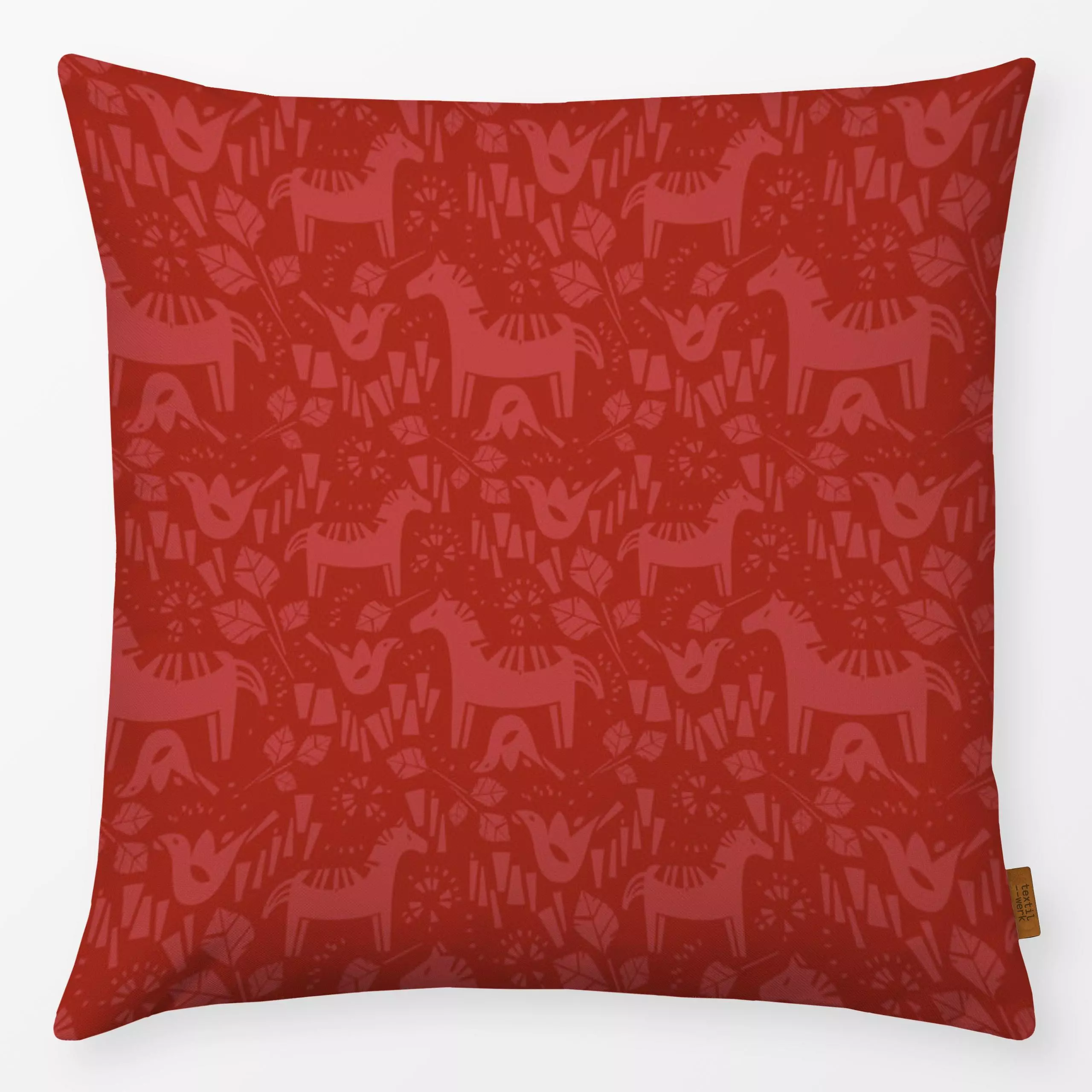 Kissen Nordic Horse red - Tiere, Weihnachten - von „Fiilis Design"; Muster, Pferde, Weihnachten, rot, weihnachtlich