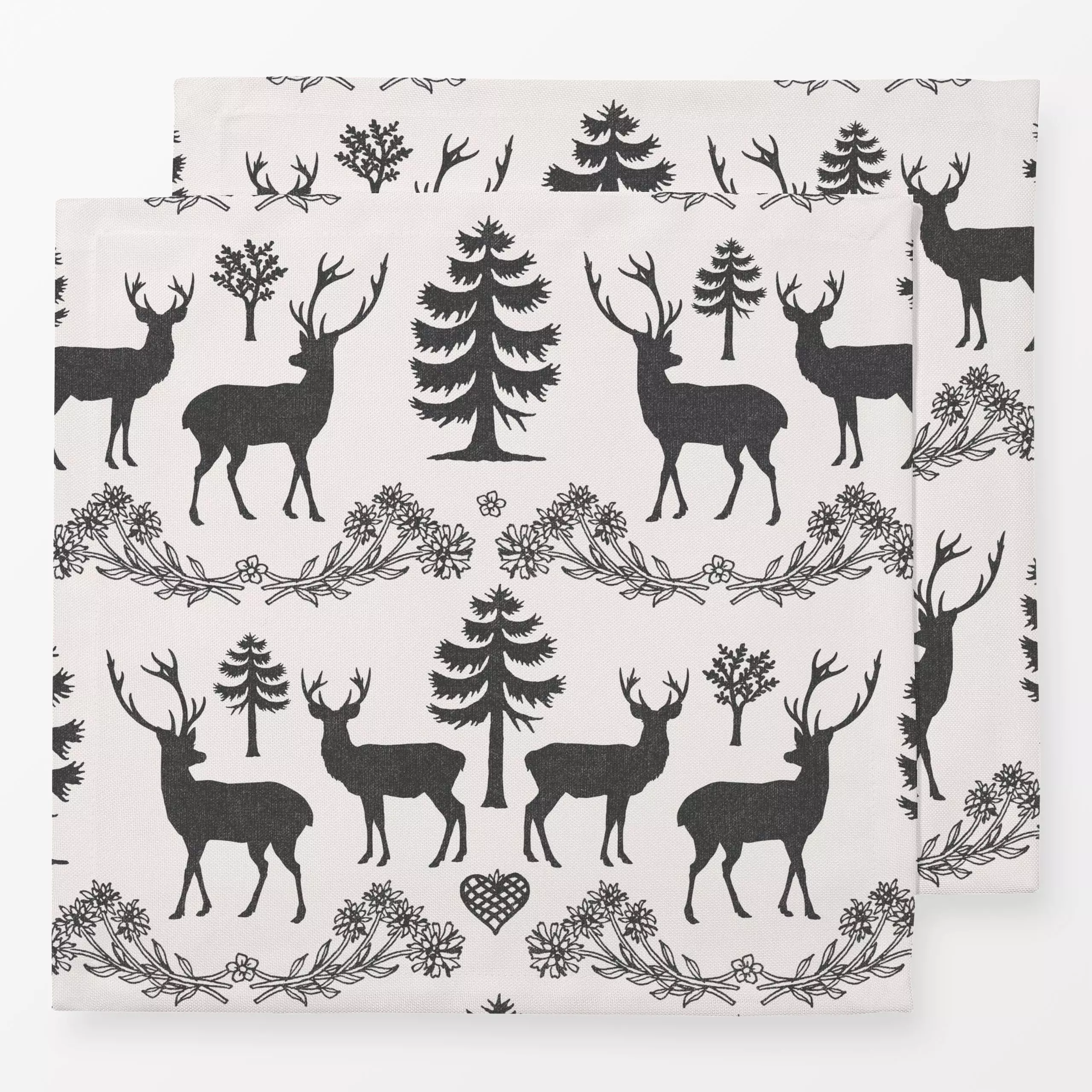 Servietten Nordic Woodland deer II - Weihnachten, Pflanzen & Botanik - von „Bloomery Decor"; Tannenbaum, Hirsch, winterdeko,...