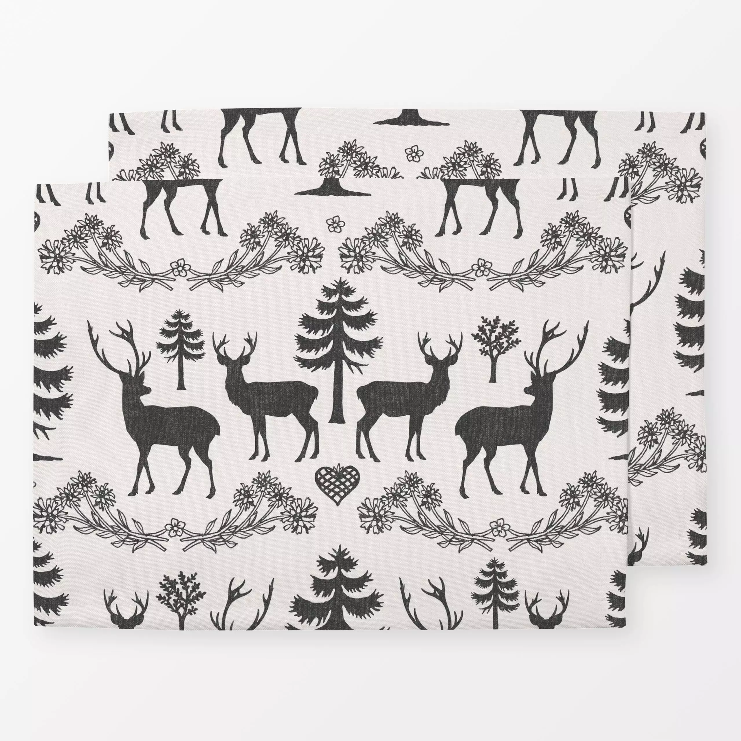 Tischset Nordic Woodland deer II - Weihnachten, Pflanzen & Botanik - von „Bloomery Decor"; Tannenbaum, Hirsch, winterdeko, D...