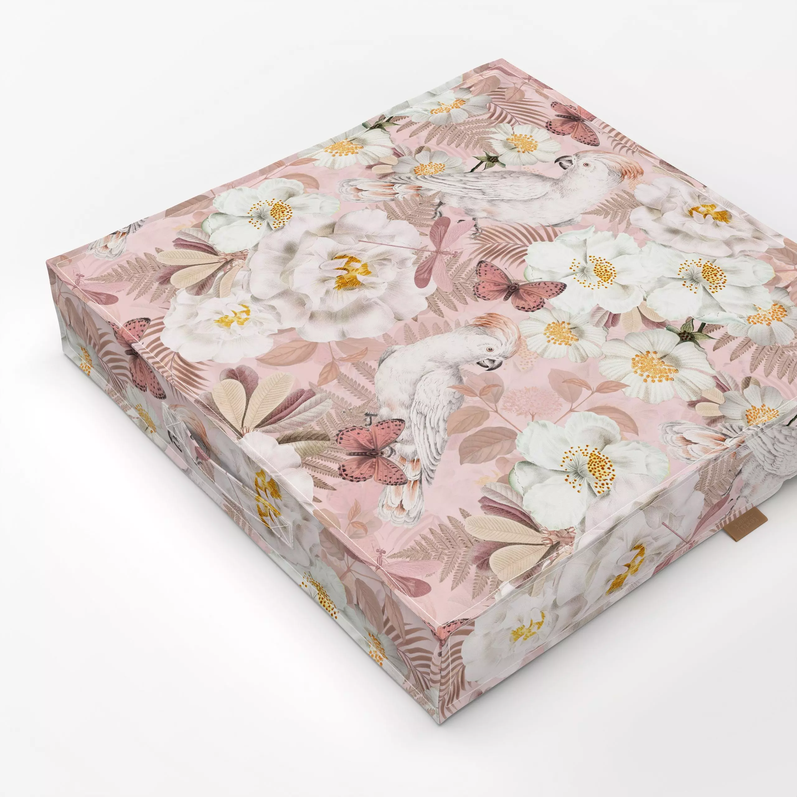 Bodenkissen Exotische Vögel im Rosengarten - Blumen & Florales, Tiere - von „Uta Naumann"; Muster, Natur, Retro, Farn, Vogel...